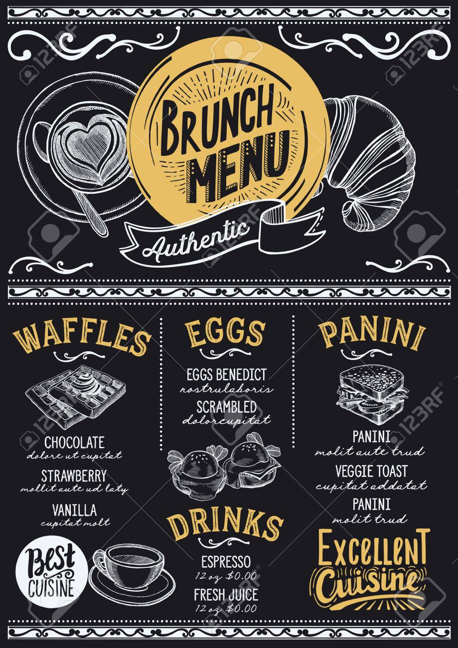 brunch food menu for restaurant and cafe design template with