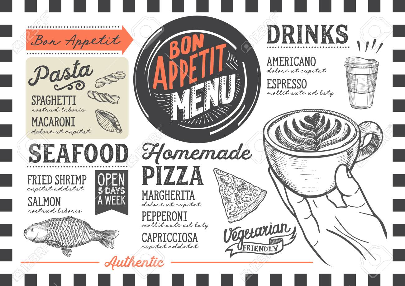 レストラン カフェのフード メニュー 手描きイラストのデザインのテンプレートです のイラスト素材 ベクタ Image