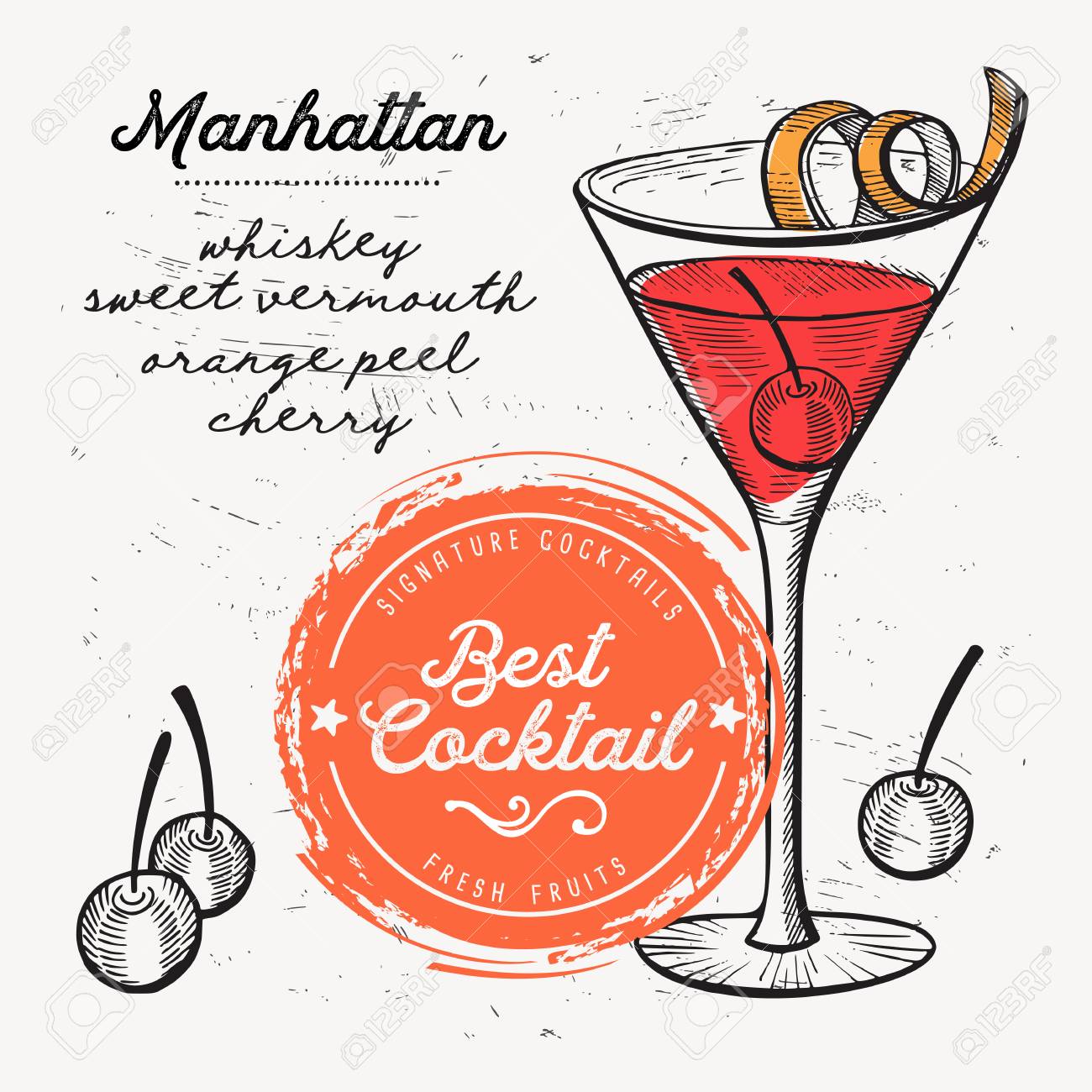 Cocktail Manhattan For Bar Menu Vector Drink Flyer For Restaurant Royalty Free Cliparts Vectors And Stock Illustration Image 98613680
