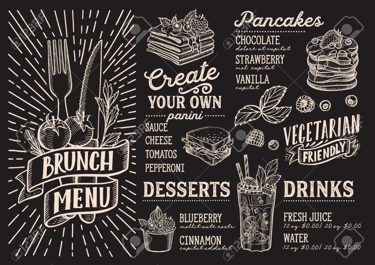brunch menu template for restaurant on a blackboard background