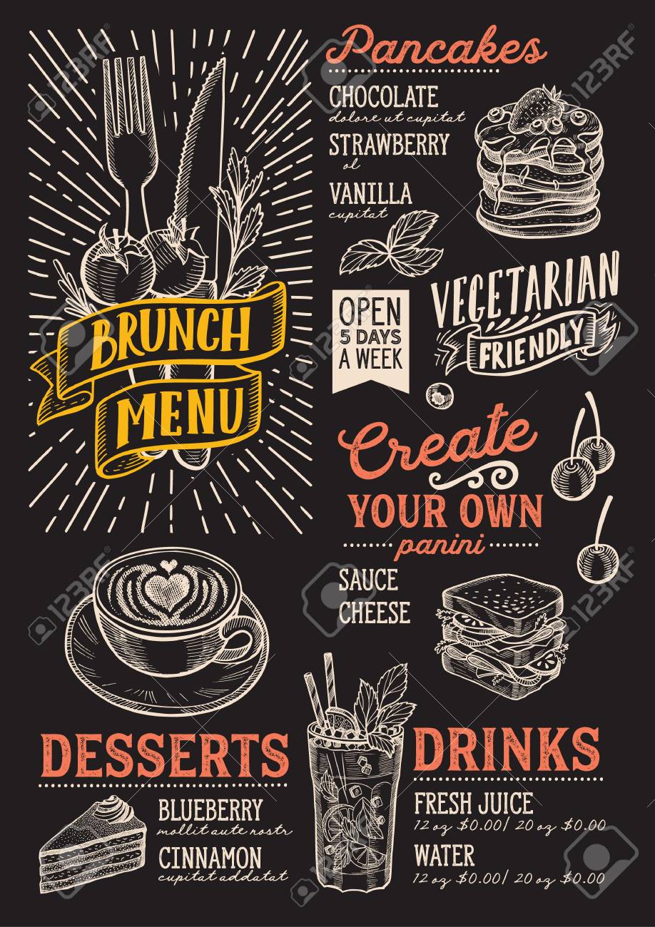 brunch menu template for restaurant on a blackboard background