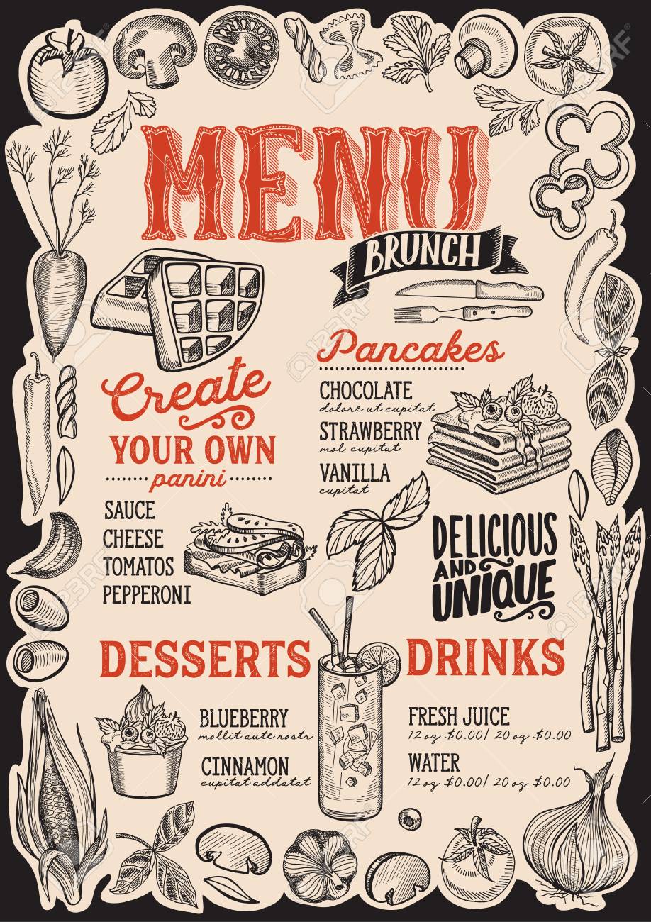 brunch menu template for restaurant on a blackboard background