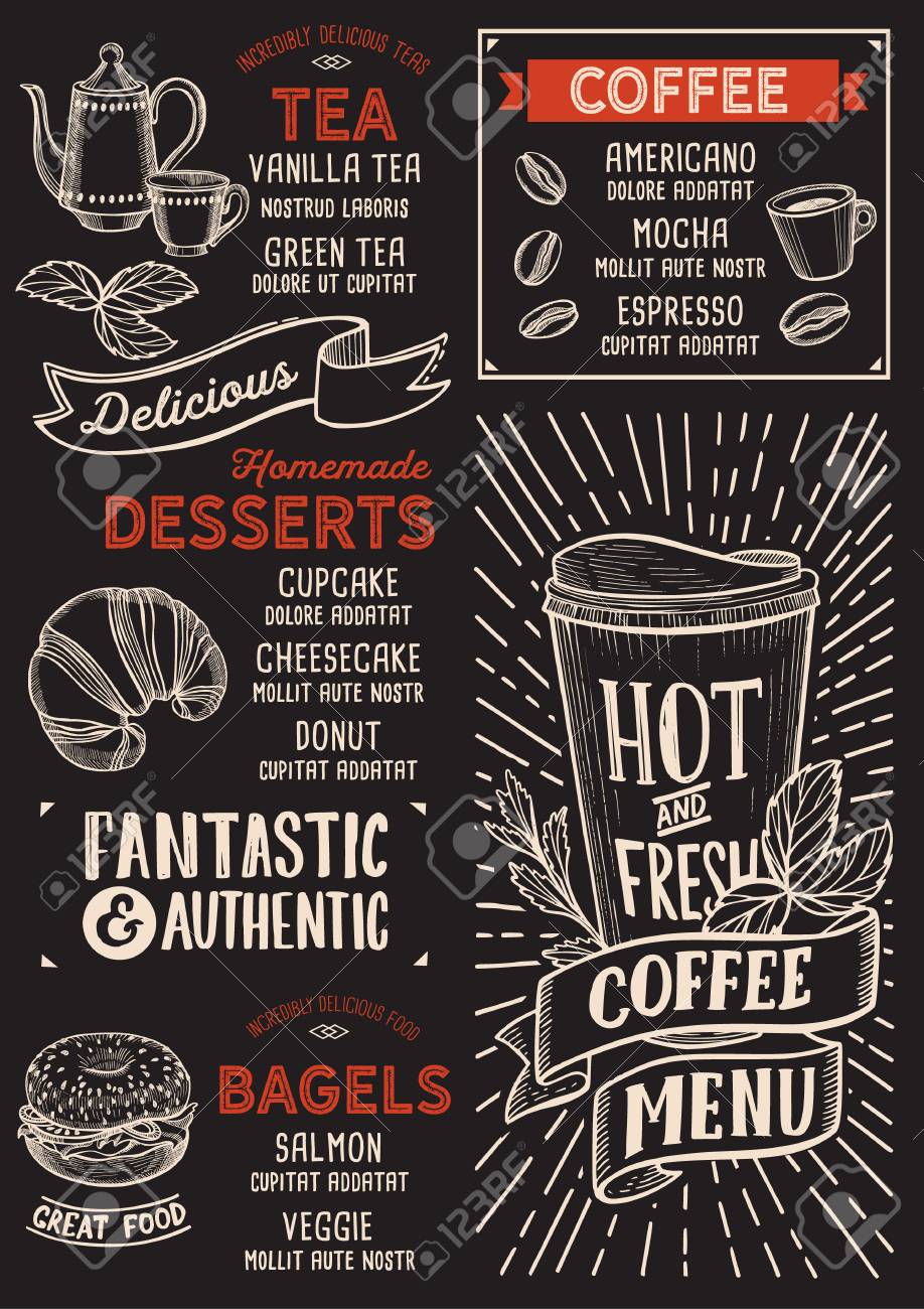 coffee menu template for restaurant on a blackboard background