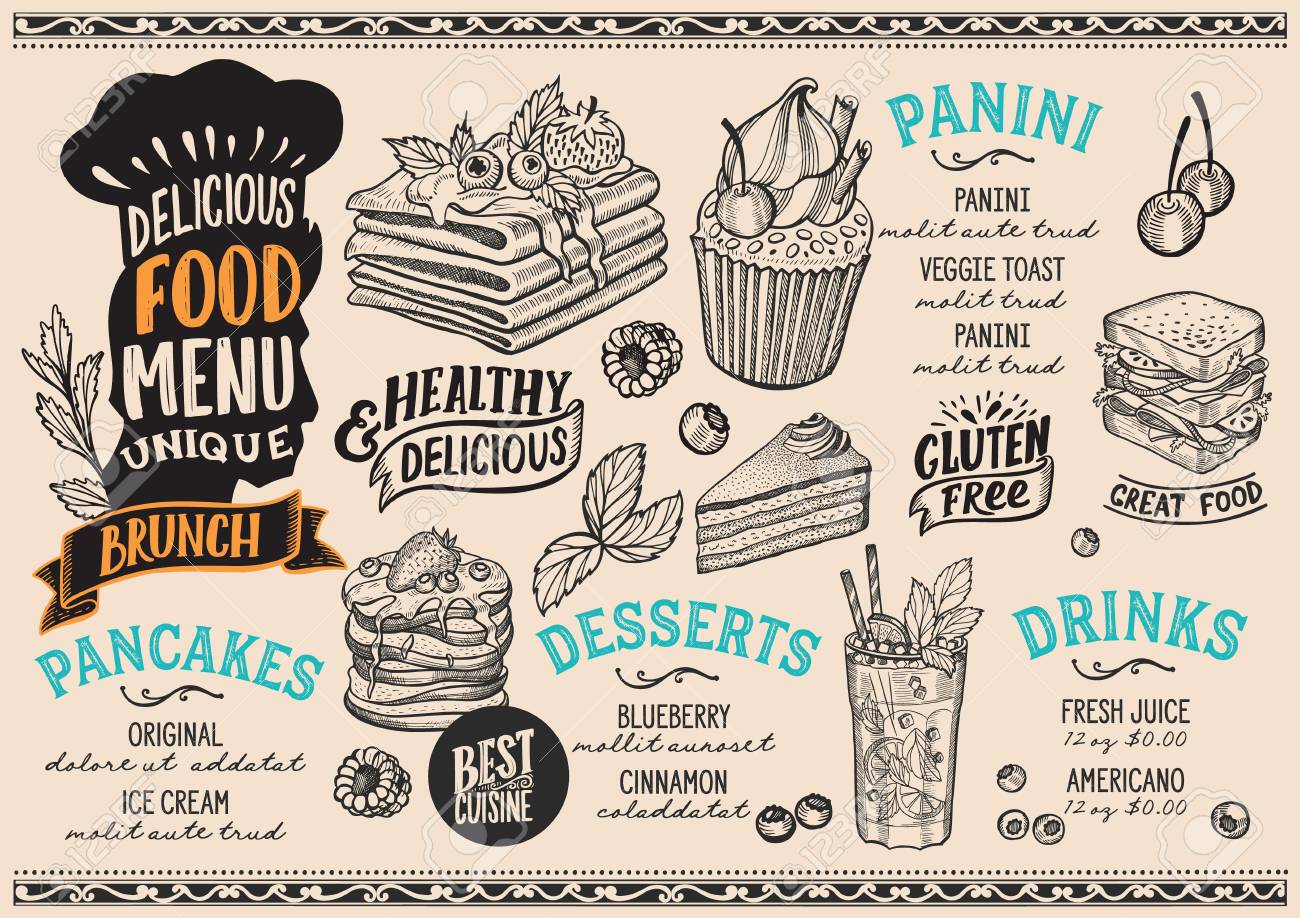 brunch menu template for restaurant on beige background royalty free