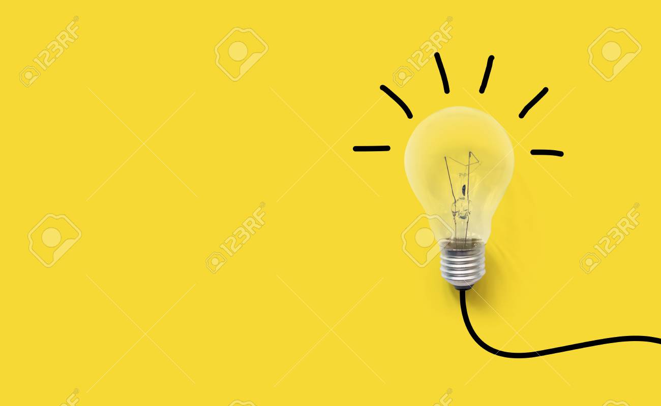 Creative Thinking Ideas Brain Innovation Concept. Light Bulb On Yellow  Background Stock Photo, Picture and Royalty Free Image. Image 105210804., image size:1300x800