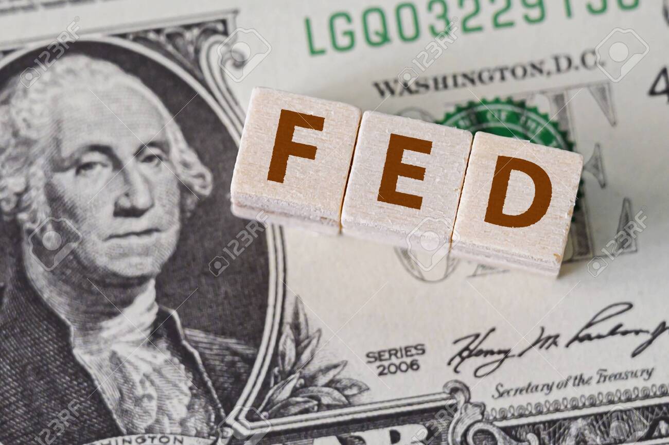 Concept idea of FED, federal reserve system is the central banking system of the united states of america and change interest rates - 142143372