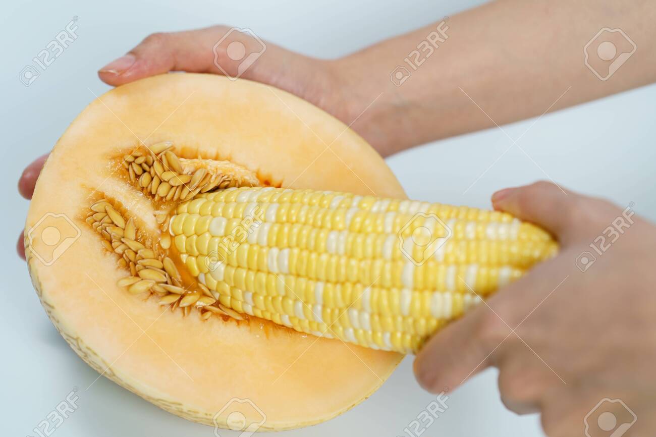 Melon And Sweet Corn On White Background, Sex Concept. Stock Photo, Picture  and Royalty Free Image. Image 147127065.
