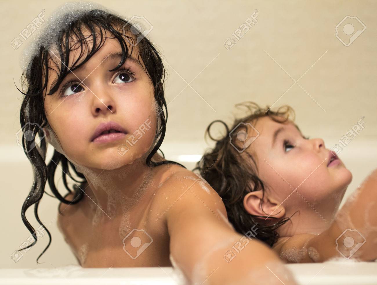 bath child girl Two Little Girls Taking A Bath With A Foam Stock Photo, Picture and Royalty  Free Image. Image 34401102.