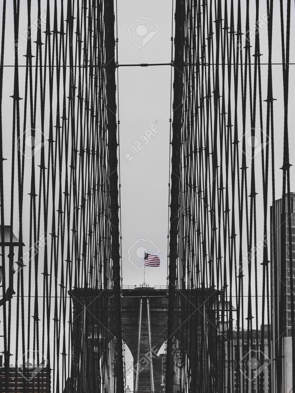 brooklyn bridge black and white with american flag in new york sad mood USA - 108906197 brooklyn bridge black and white with american flag in new york sad mood USA - 108906197