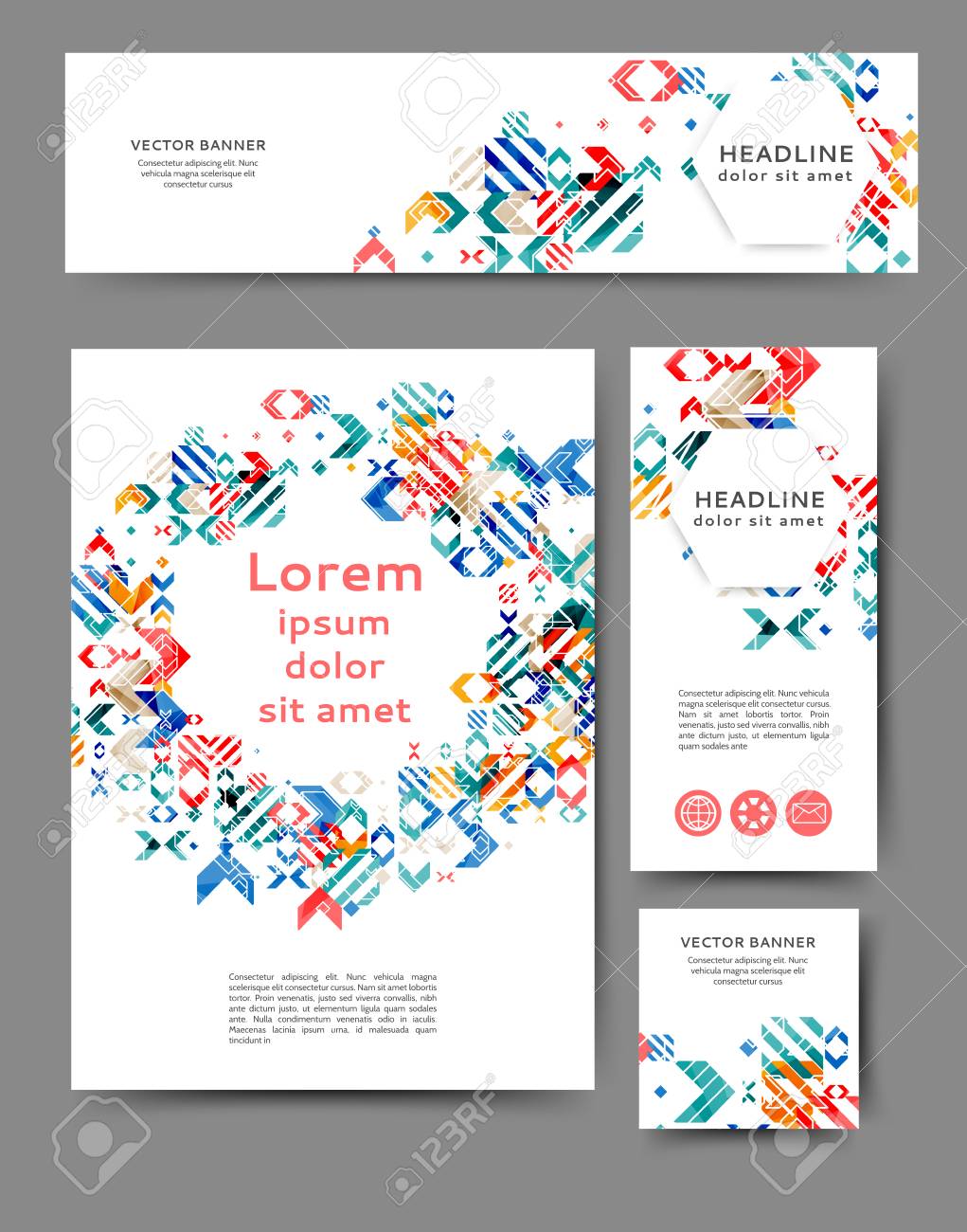 set of promotional flyers with abstract geometric elements different different flyers