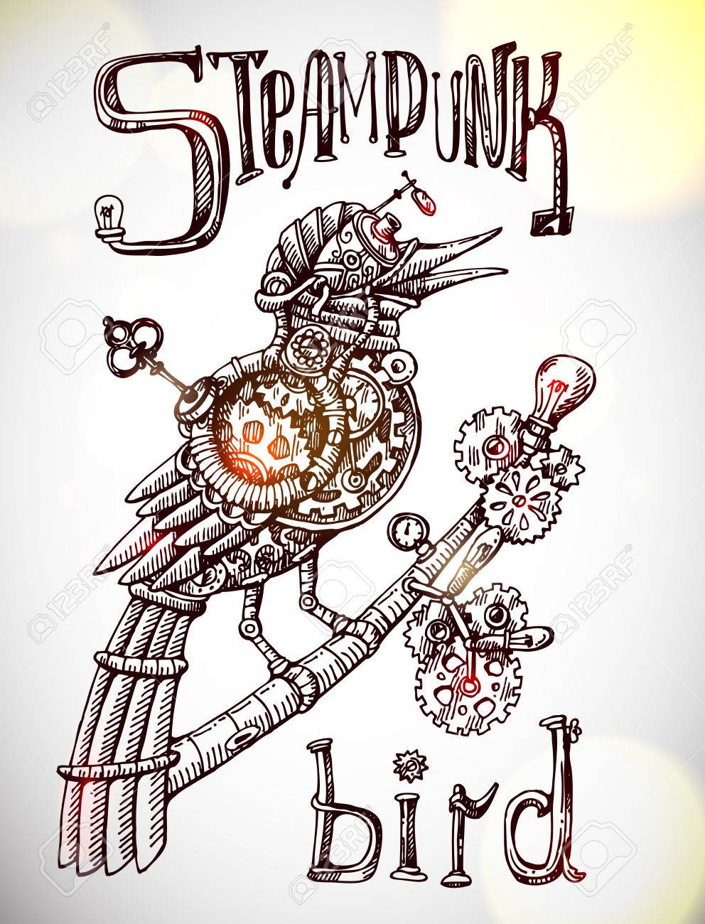 美しい手描きポスター機械鳥 スチーム パンクなスタイル のイラスト素材 ベクタ Image 美しい手描きポスター機械鳥 スチーム パンクなスタイル のイラスト素材 ベクタ Image