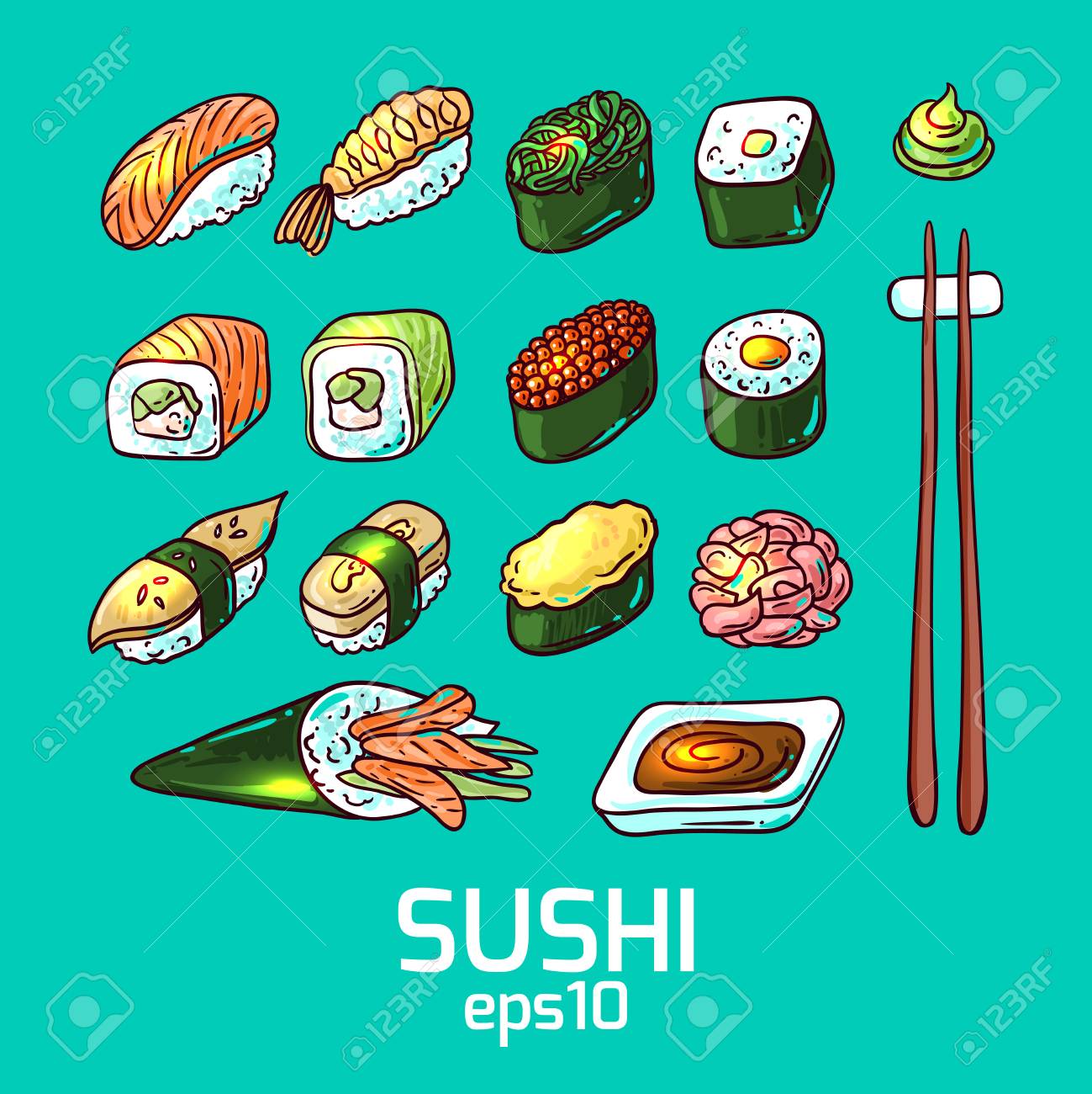 Beautifui hand drawn vector illustration japanese food. Shushi. - 54970878 Beautifui hand drawn vector illustration japanese food. Shushi. - 54970878
