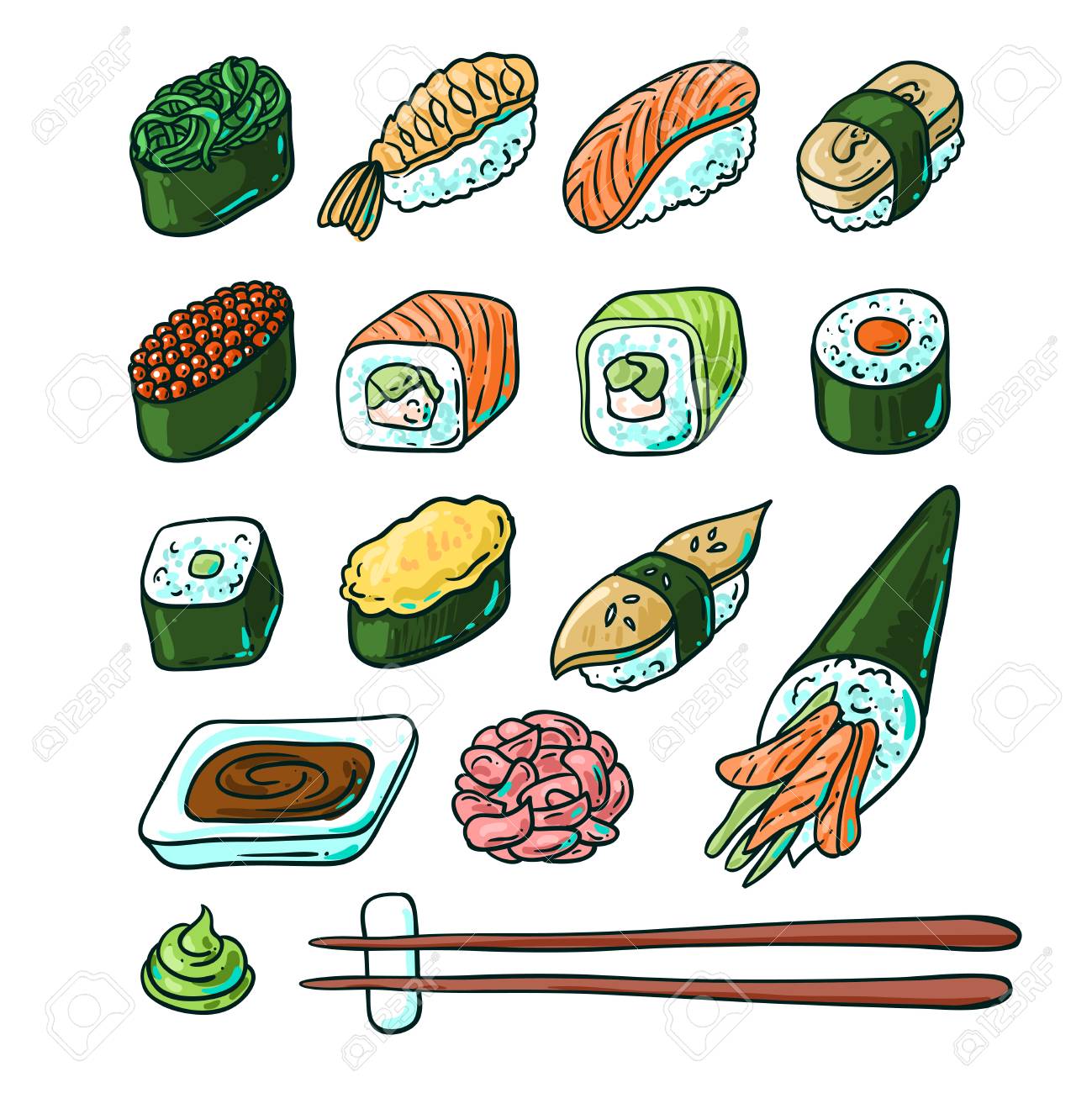 Beautifui hand drawn vector illustration japanese food. Shushi. - 54970881 Beautifui hand drawn vector illustration japanese food. Shushi. - 54970881