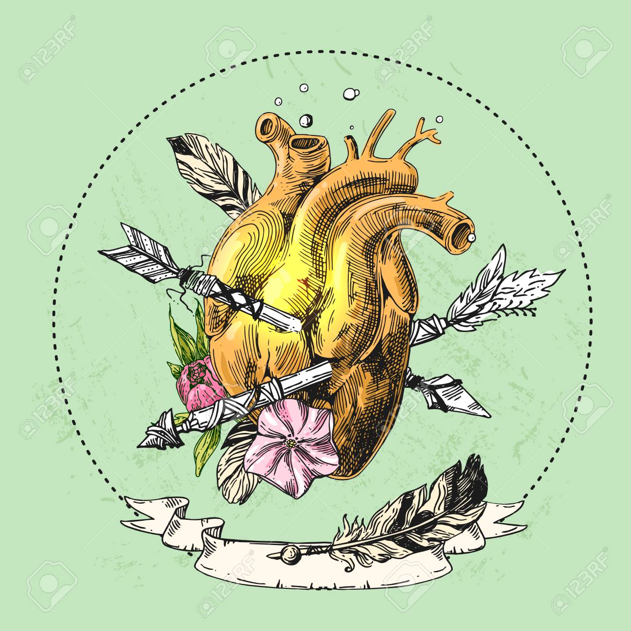 人間の心と矢印のスケッチ イラスト 手には ベクトルの背景が描画 人間の心と矢印のスケッチ イラスト 手には ベクトルの背景が描画