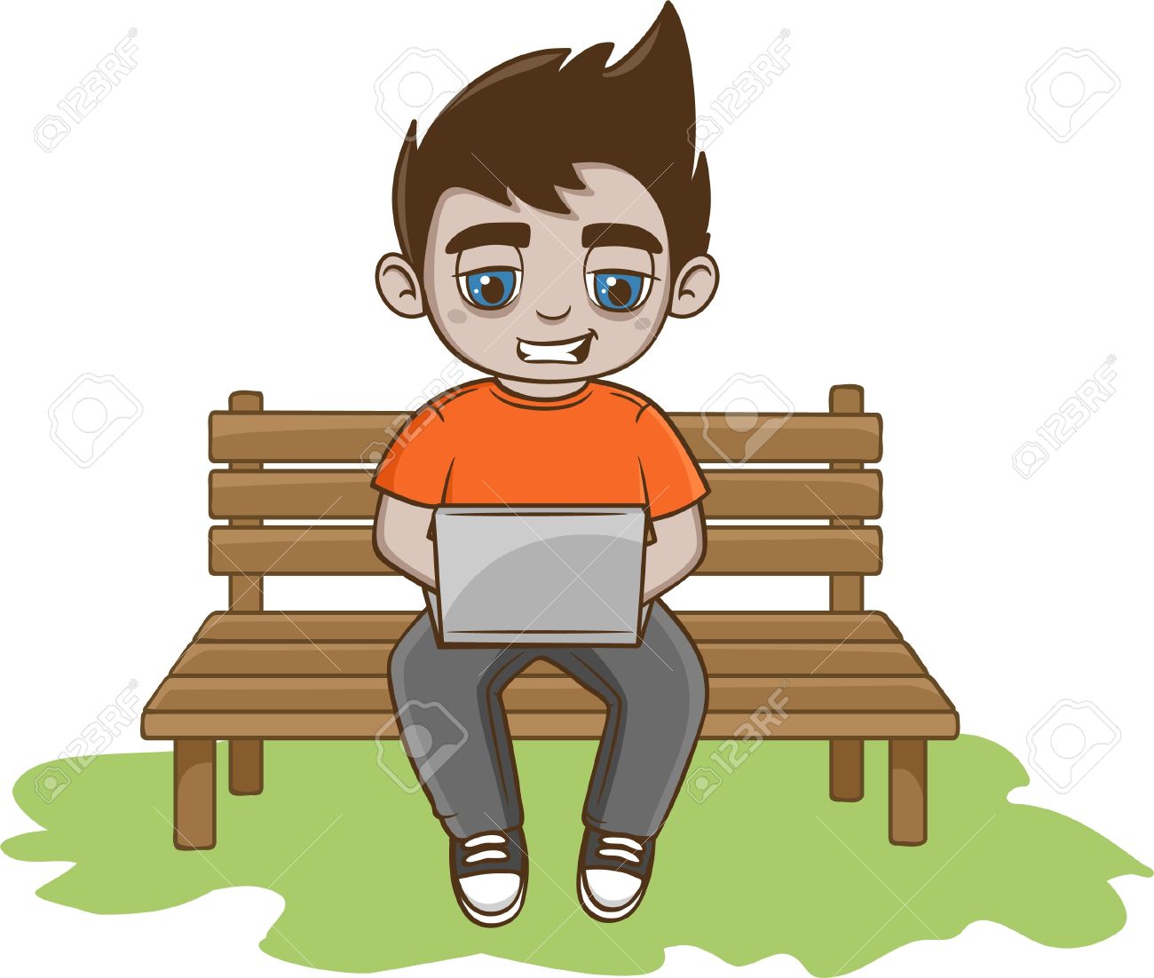 若い男は ラップトップを使用してベンチに座っています のイラスト素材 ベクタ Image 1037