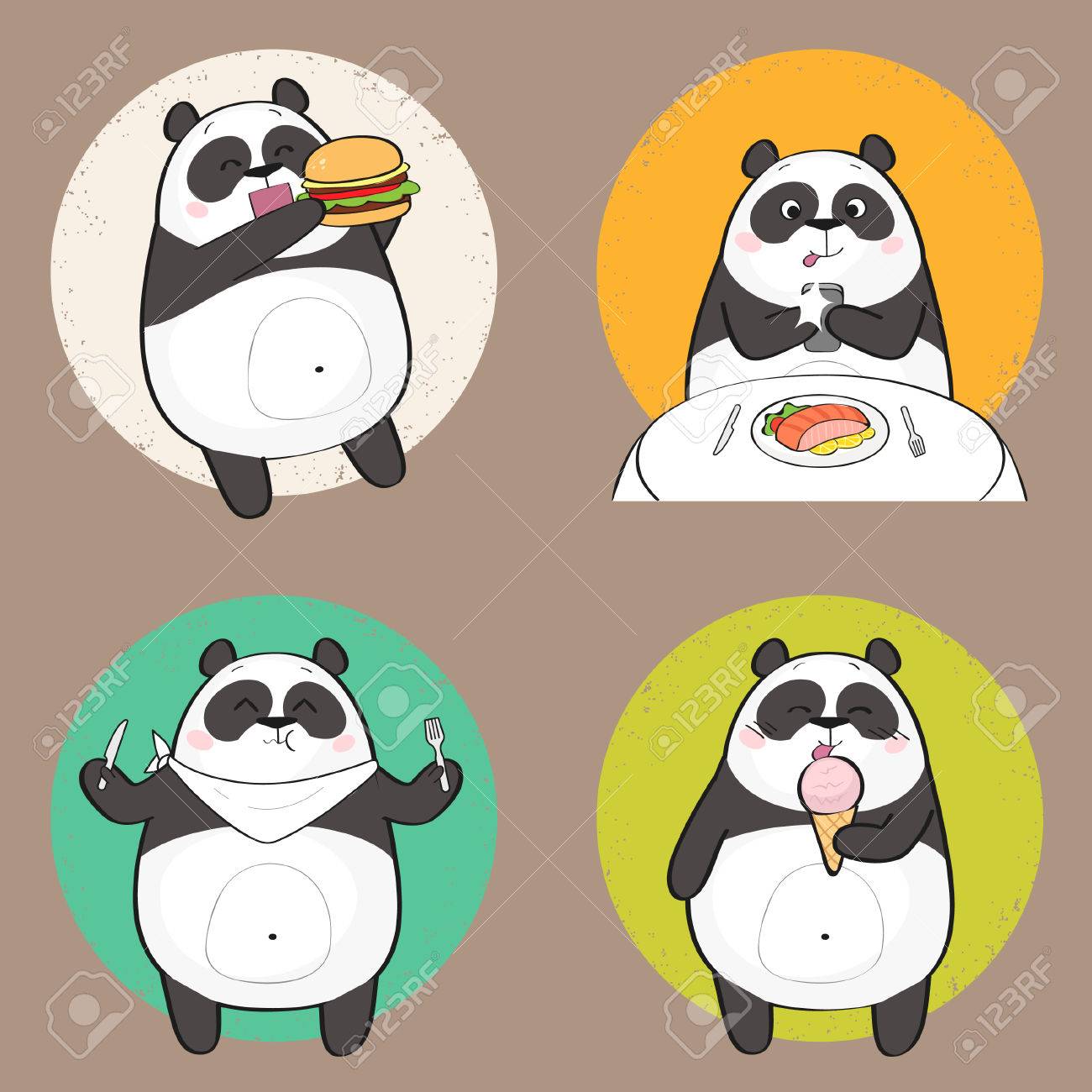 かわいいパンダの文字が食べ物を食べるします 料理漫画パンダ ステッカー セットのイラスト素材 ベクタ Image かわいいパンダの文字が食べ物を食べるします 料理漫画パンダ ステッカー セットのイラスト素材 ベクタ Image