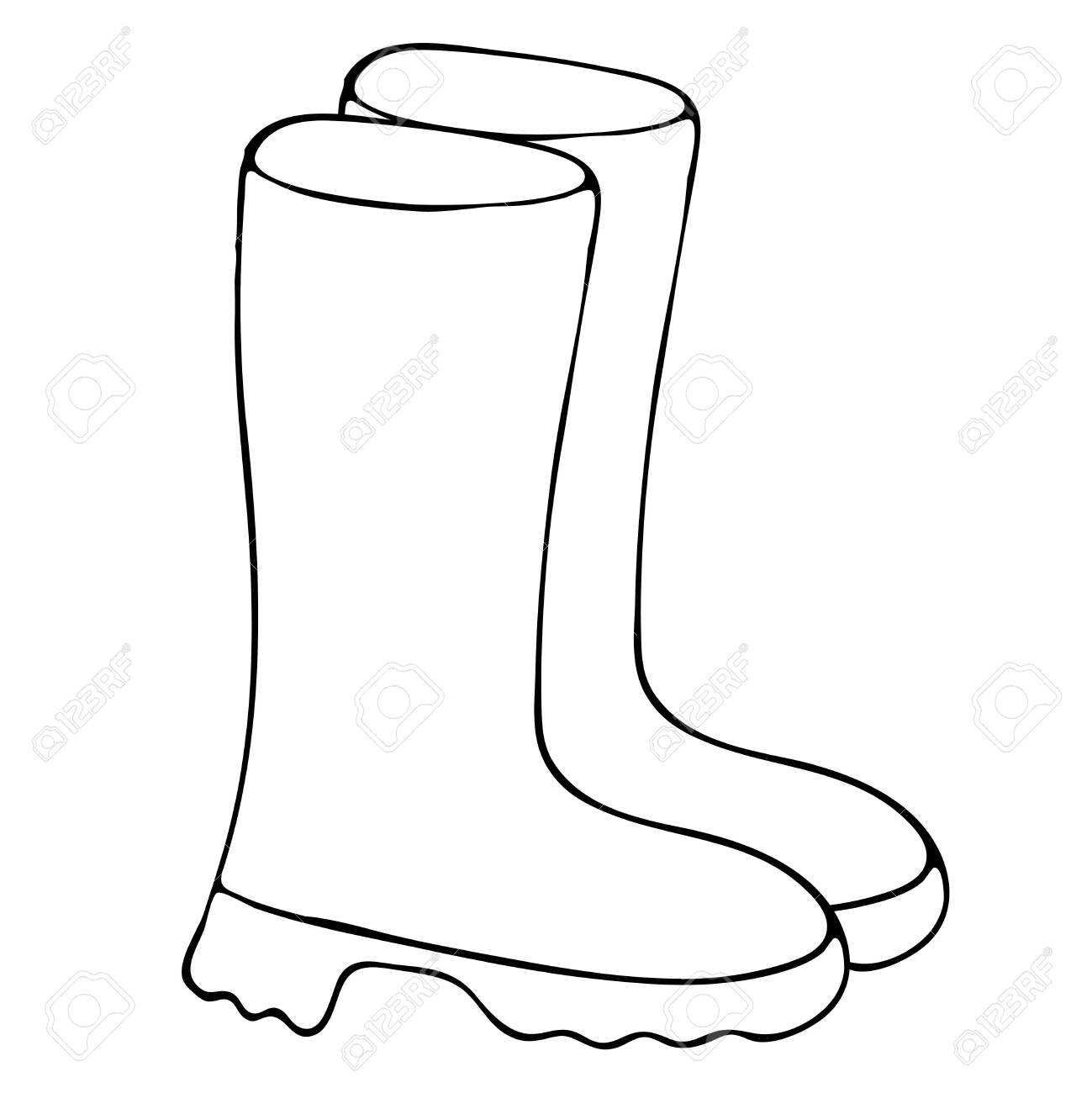 rubber boots from autumn rain, freehand drawing, vector element in doodle style, coloring book, black outline - 151481468 rubber boots from autumn rain, freehand drawing, vector element in doodle style, coloring book, black outline - 151481468