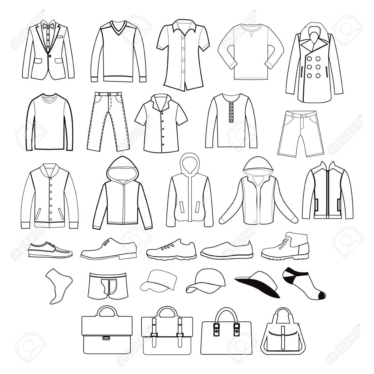 ファッション男性服やアクセサリー イラスト シルエットのベクターのアイコン セットのイラスト素材 ベクタ Image