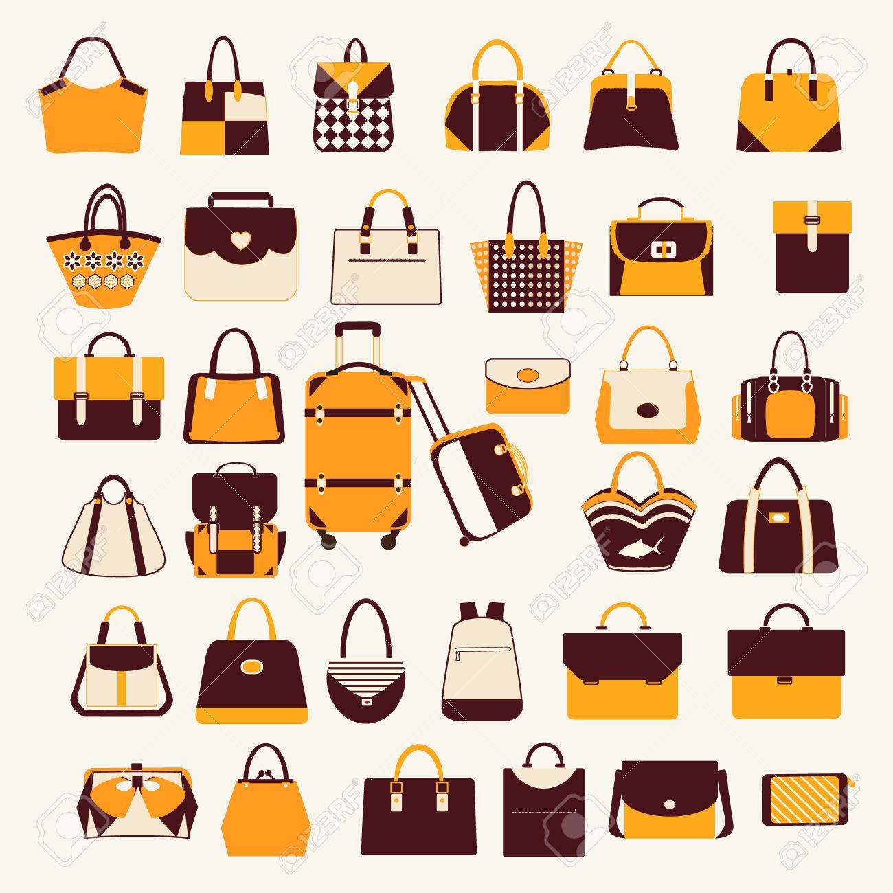ハンドバッグ旅行バッグとビジネス バッグ ブリーフケース女性とコレクションのアイコンを設定します のイラスト素材 ベクタ Image