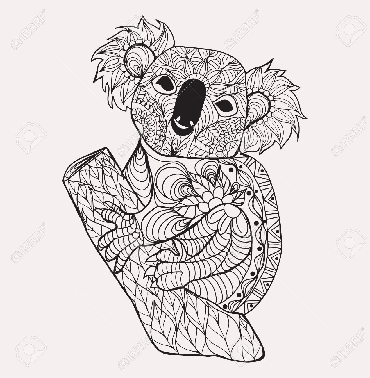 Koala Main Blanche Noire Dessinee Animale Doodle Pour Coloriage Chemise Effet De Conception Tatouage Et La Decoration Clip Art Libres De Droits Vecteurs Et Illustration Image 59852784