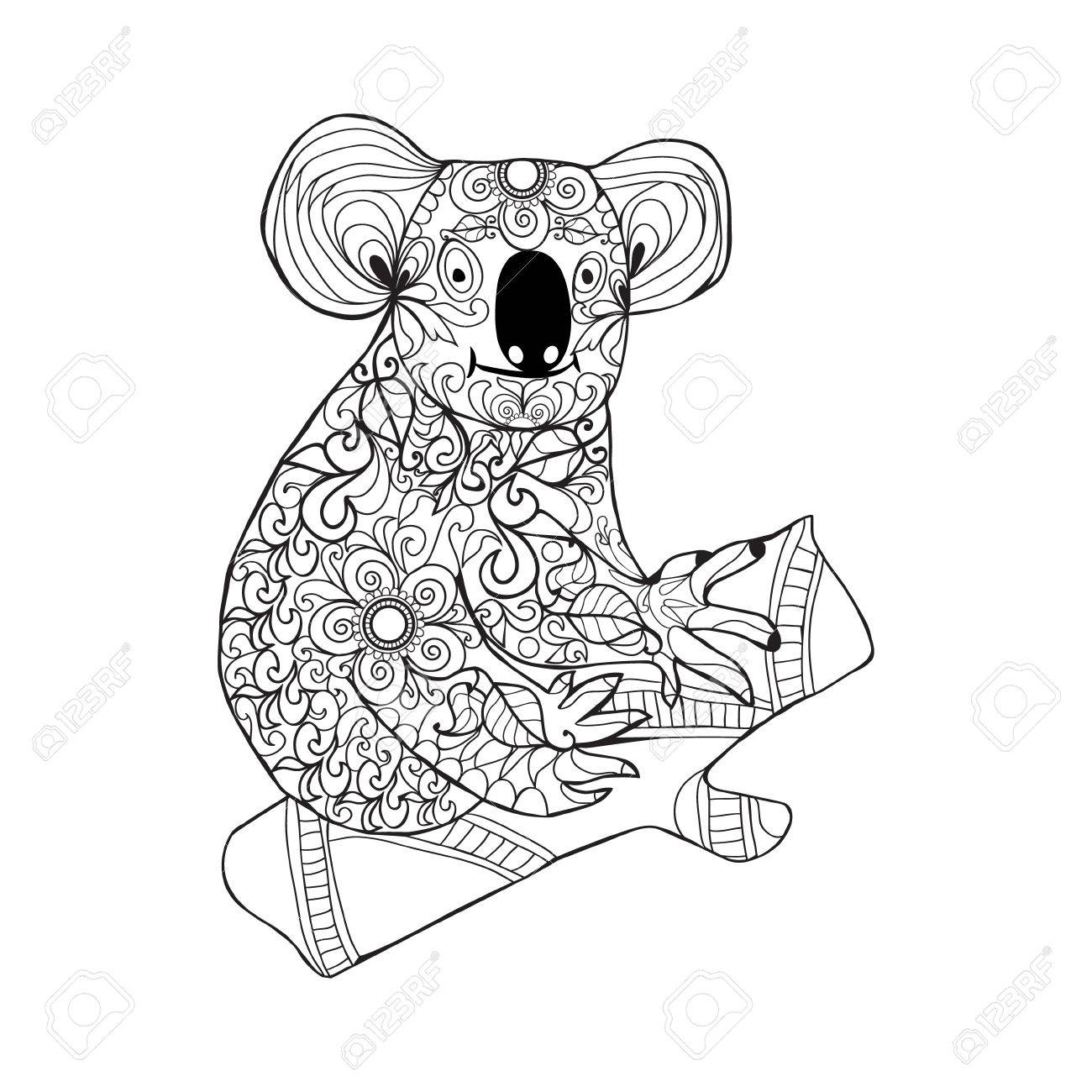 koala animal doodle dessine main blanc noir pour coloriage effet de design chemise tatouage et decoration clip art libres droits vecteurs illustration image 61023136 fleurs avec colibri