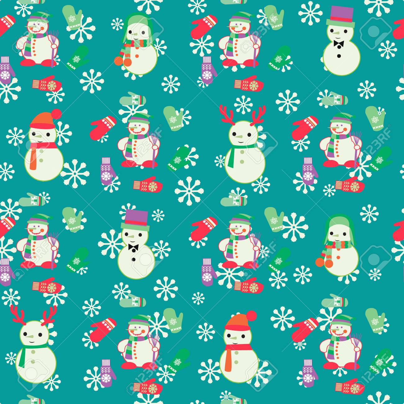 クリスマスのシームレスなパターンをベクトルかわいい雪だるまとミトン ビンテージ スタイル イラストで用紙の背景の折り返しのための設計します の イラスト素材 ベクタ Image クリスマスのシームレスなパターンをベクトルかわいい雪だるまとミトン ビンテージ スタイル イラストで用紙の背景の折り返しのための設計します の イラスト素材 ベクタ Image