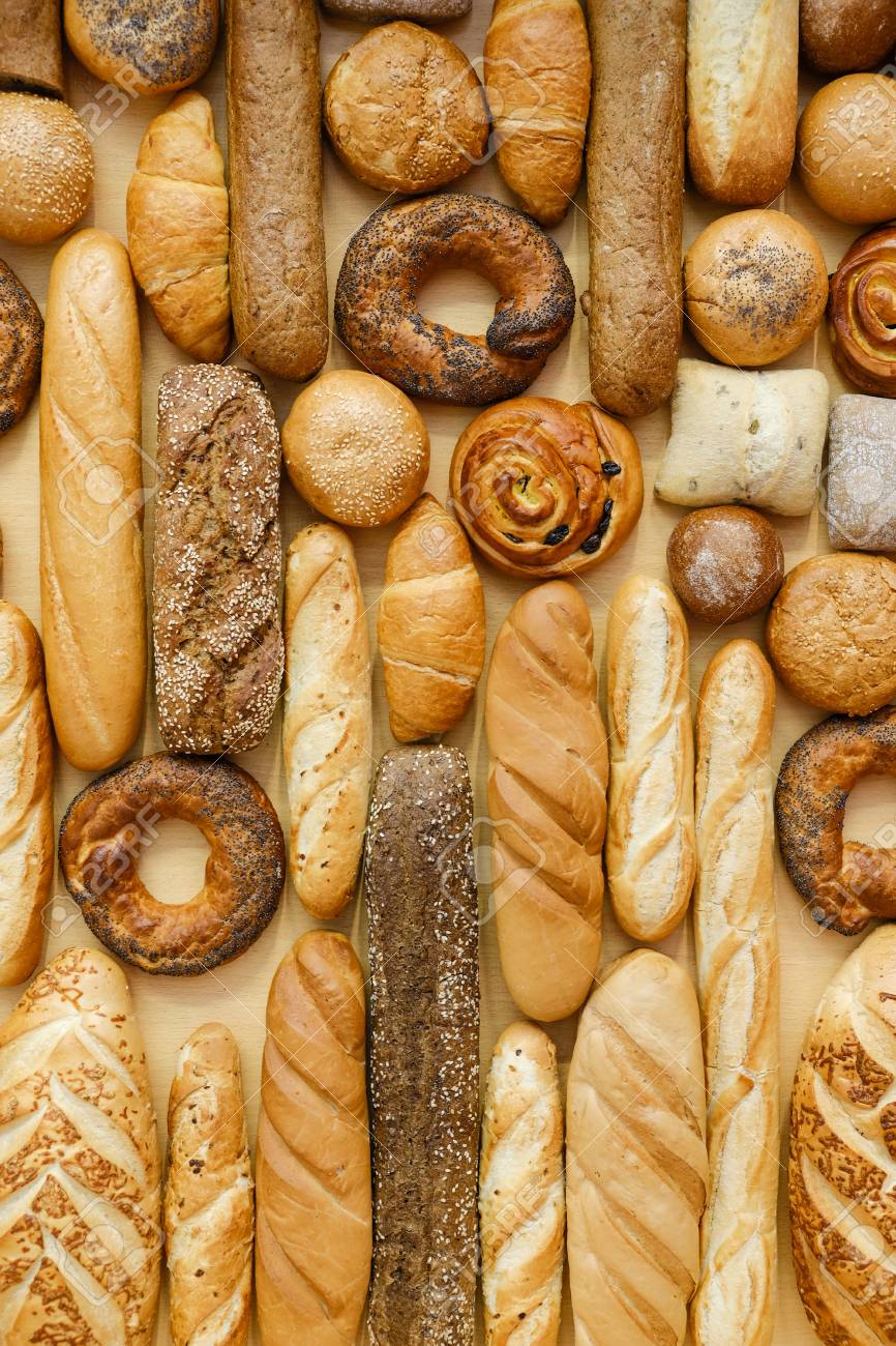 Different Type Of Baking And Bread Background Closeup Vertical.. Stock Photo, Picture And Royalty Free Image. Image 97435492.
