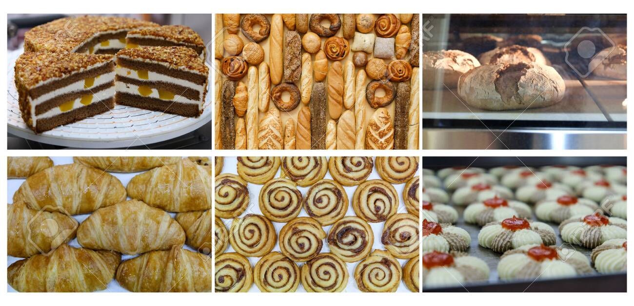 Set with fresh tasty pastry and Bakery foodstuffs collection on white background - 134791911 Set with fresh tasty pastry and Bakery foodstuffs collection on white background - 134791911