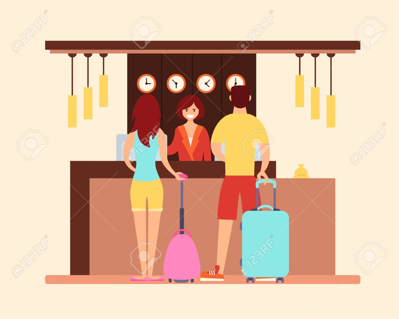 ホテルのフロントの若い観光客のカップル ベクトル図 のイラスト素材 ベクタ Image