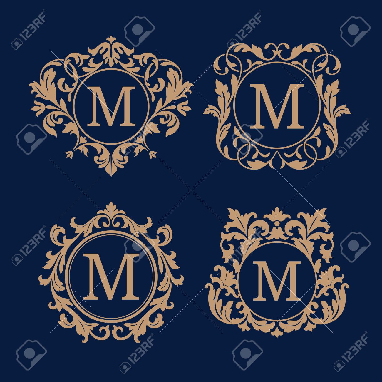 set of elegant floral monogram design templates wedding monogram