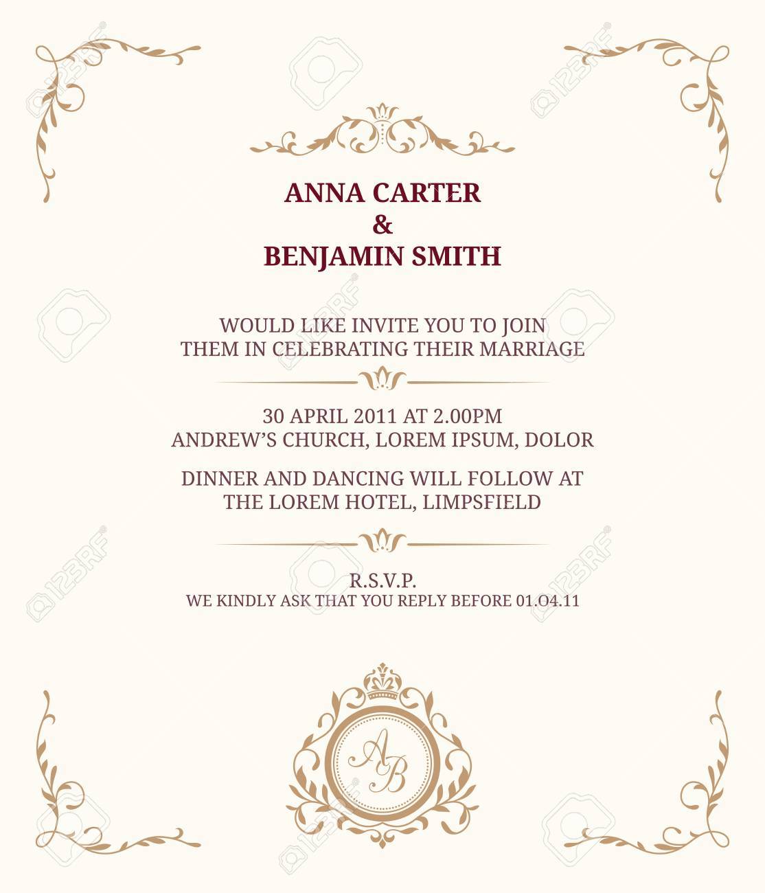 Invitation Card With Monogram Wedding Invitation Save The Date