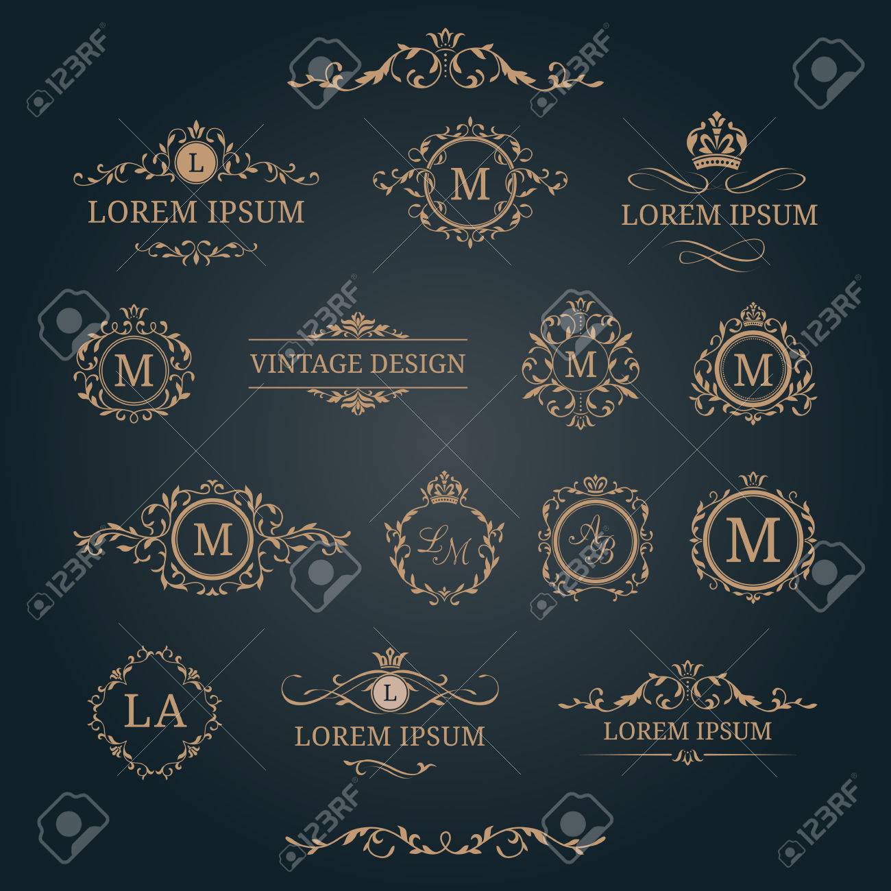 elegant floral monograms and decorative elements design templates