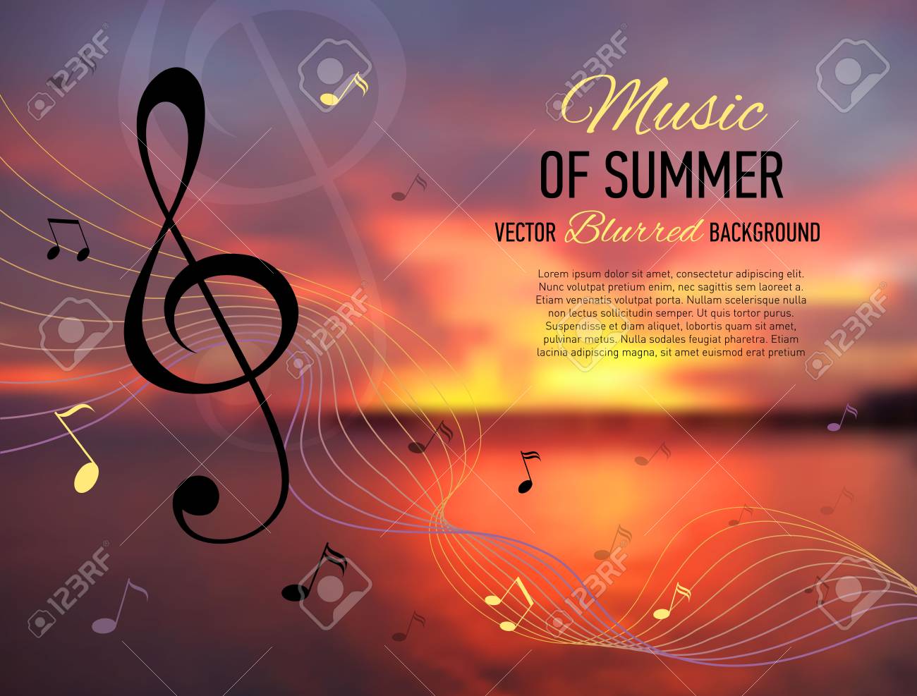 Music Banner. Seaside Blurred Background With Music Notes And Key. Designed  Text. Vector Illustration. Royalty Free SVG, Cliparts, Vectors, And Stock  Illustration. Image 60439787.