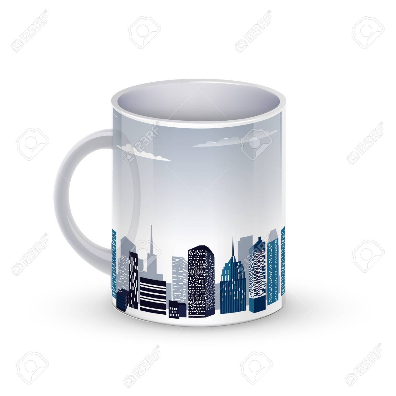 都市の背景を持つコーヒー カップ テンプレート イラスト ロイヤリティ