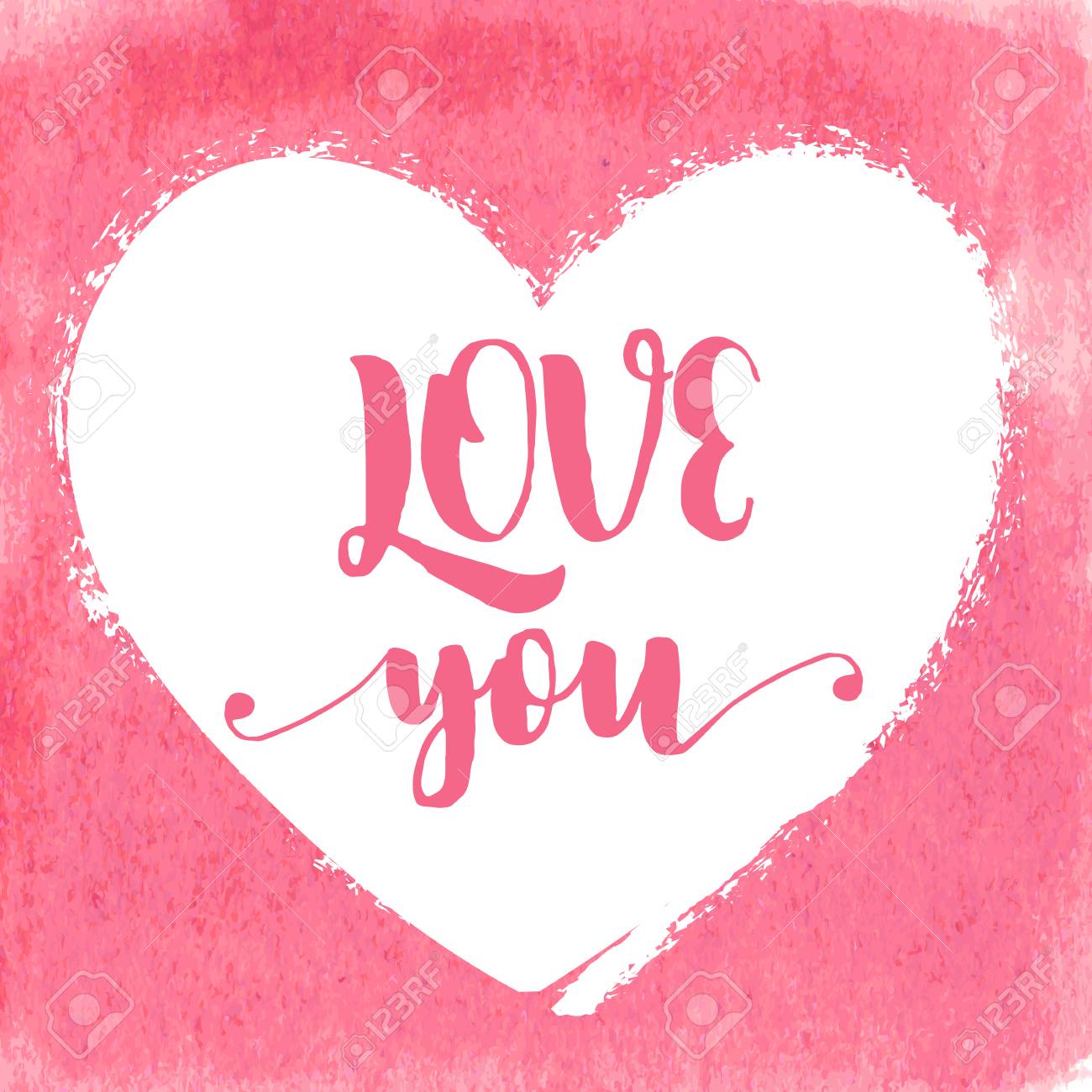 バレンタインデー 結婚式 デートやその他のロマンチックなイベントのための書道テキストと手描き水彩ハート ベクトルイラストのイラスト素材 ベクタ Image