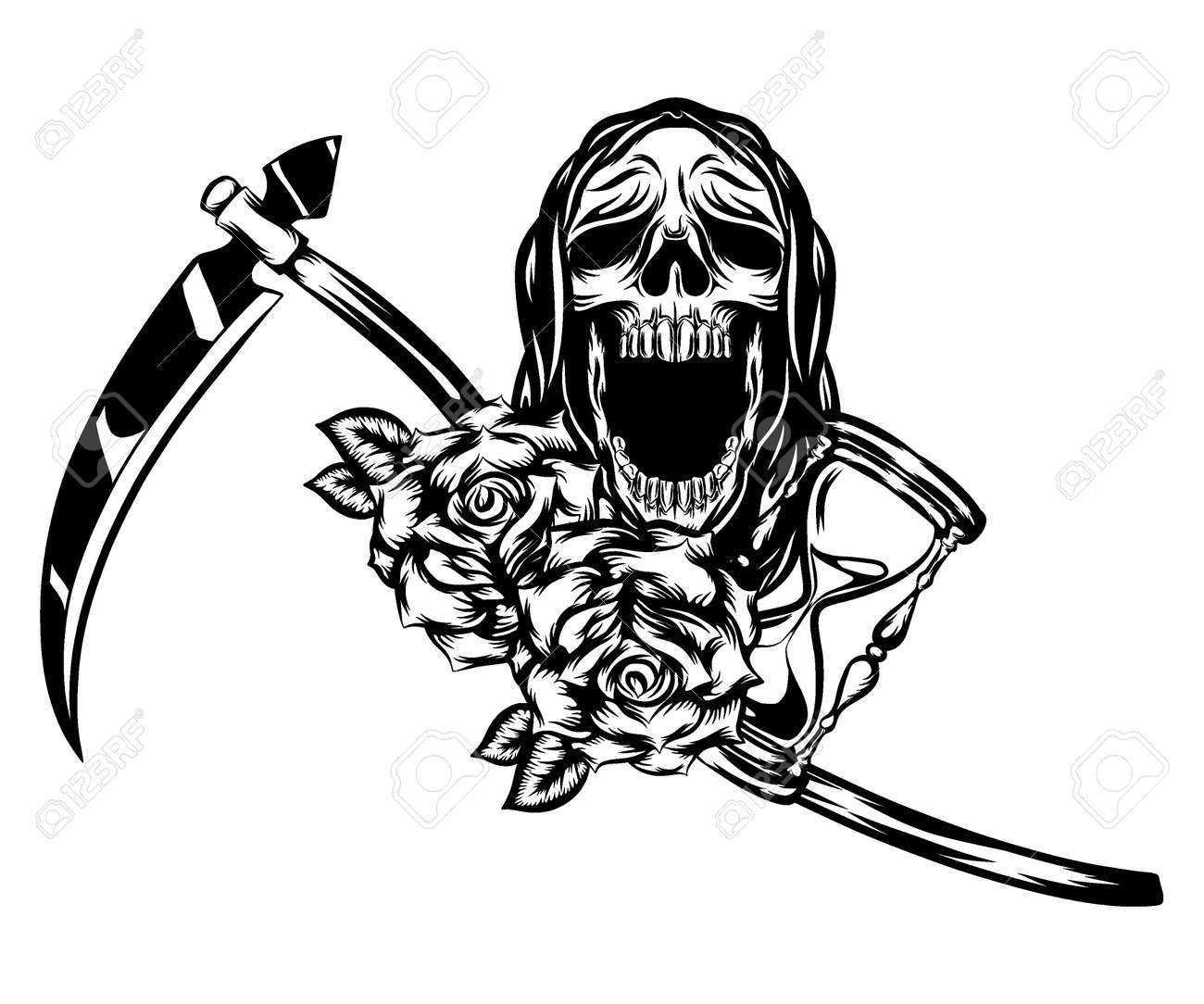 Premium Vector  Black death with scythe sketch grim reaper character for  halloween or tattoo or tshirt design