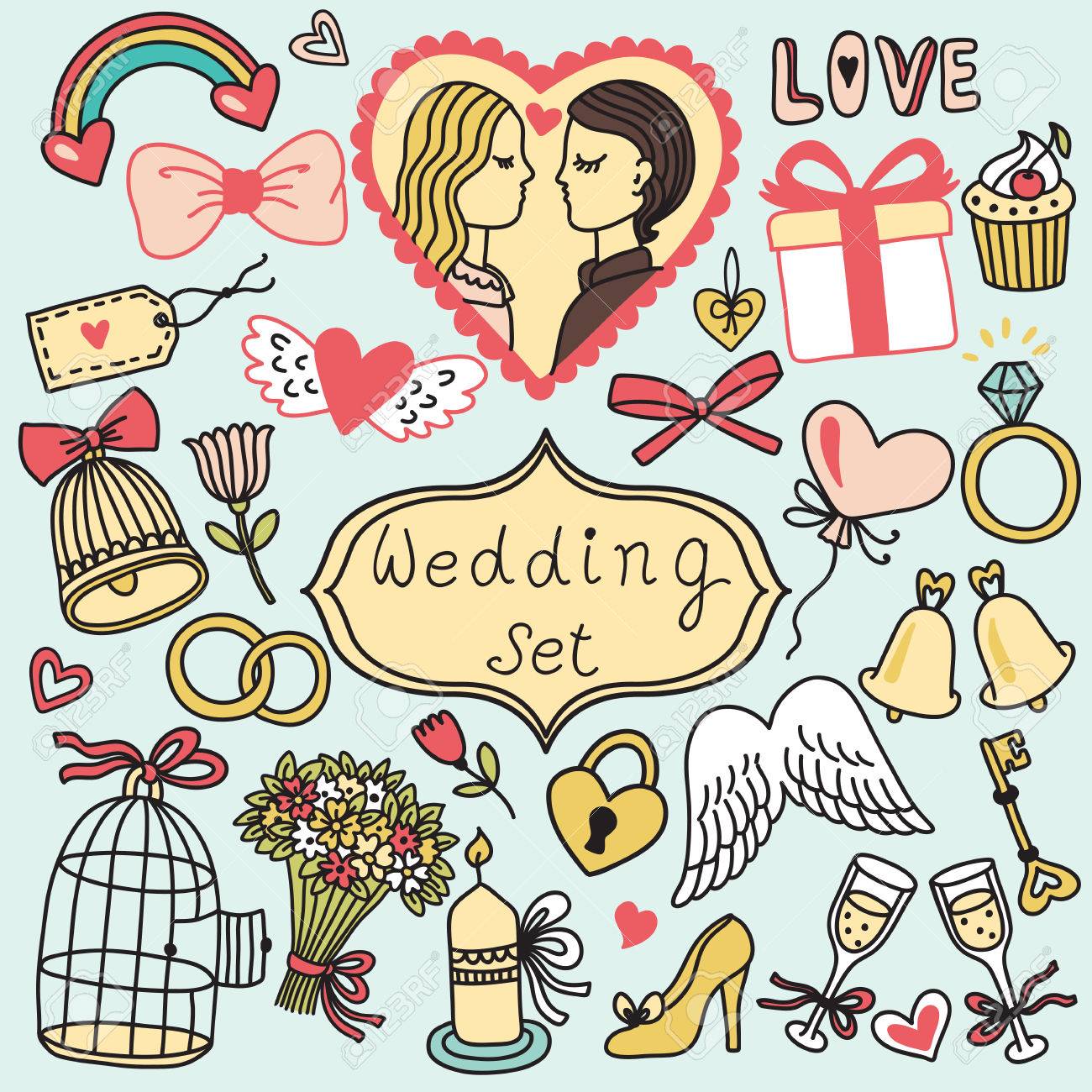 Romantic vector set in cartoon style. Wedding collection - 54860744 Romantic vector set in cartoon style. Wedding collection - 54860744