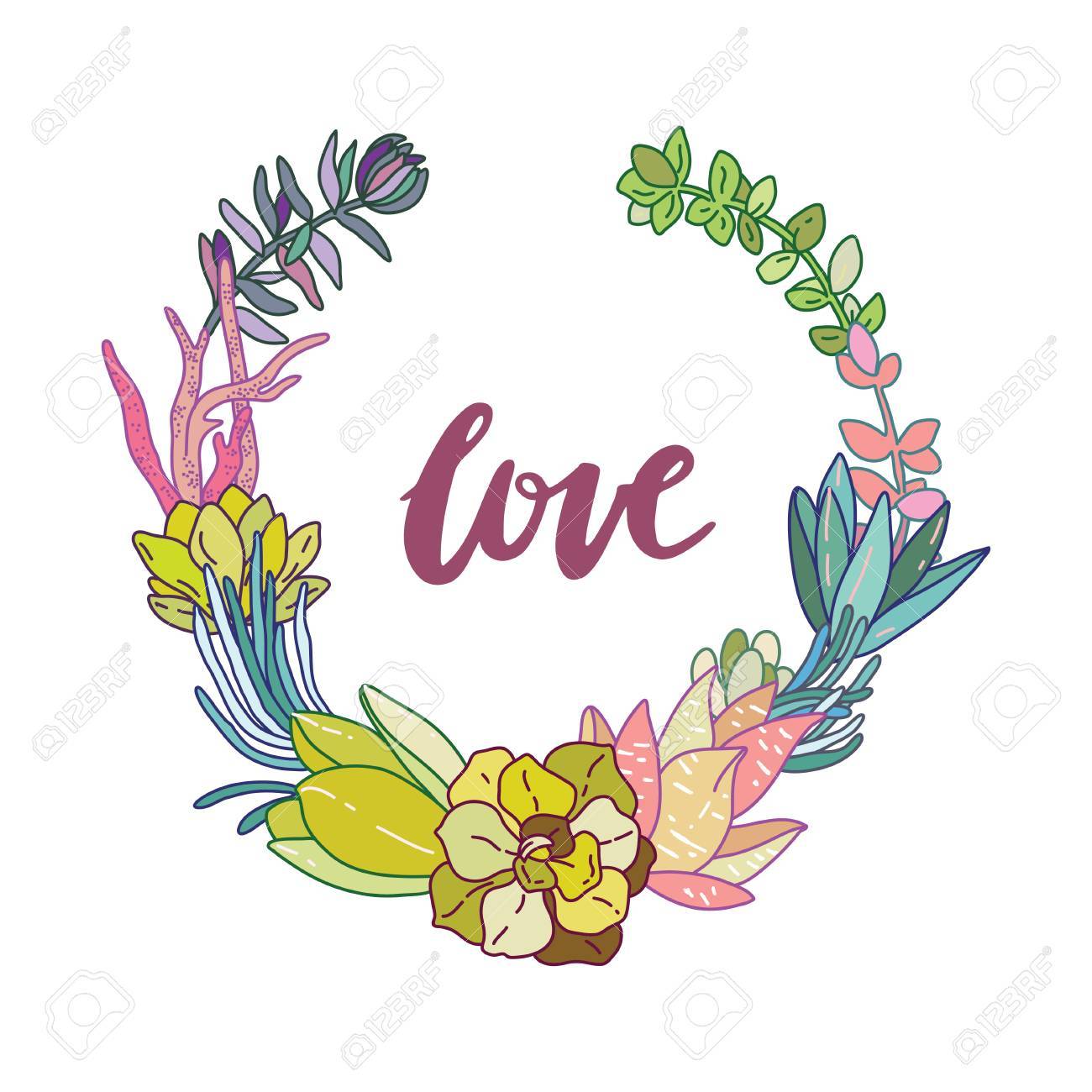 ベクトル多肉植物のリース サボテンと多肉植物のヴィンテージ ラウンド フレーム のイラスト素材 ベクタ Image