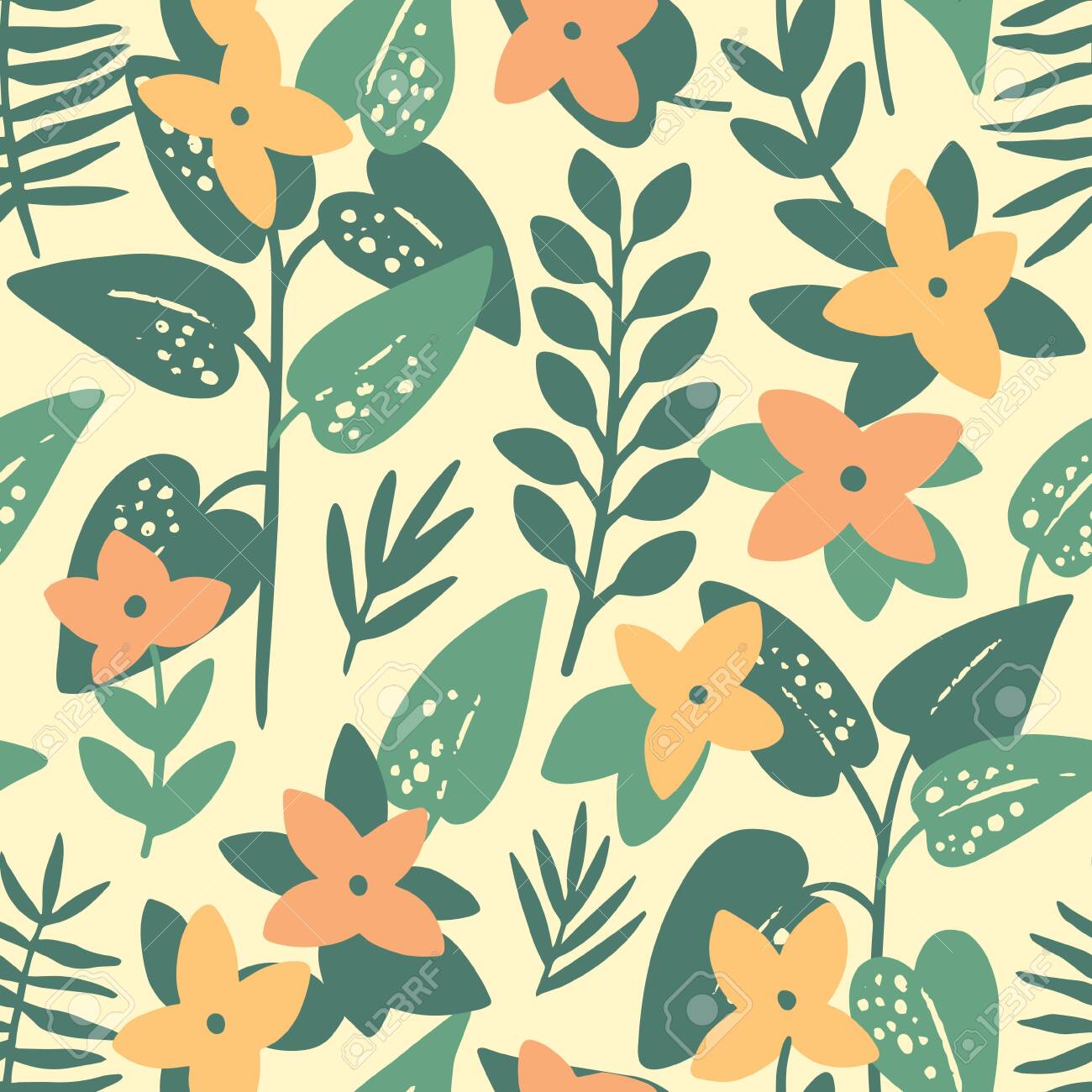 Pink frangipani (plumeria) flowers and palm leaves seamless pattern. Tropical background. Retro vector illustration - 144102763 Pink frangipani (plumeria) flowers and palm leaves seamless pattern. Tropical background. Retro vector illustration - 144102763