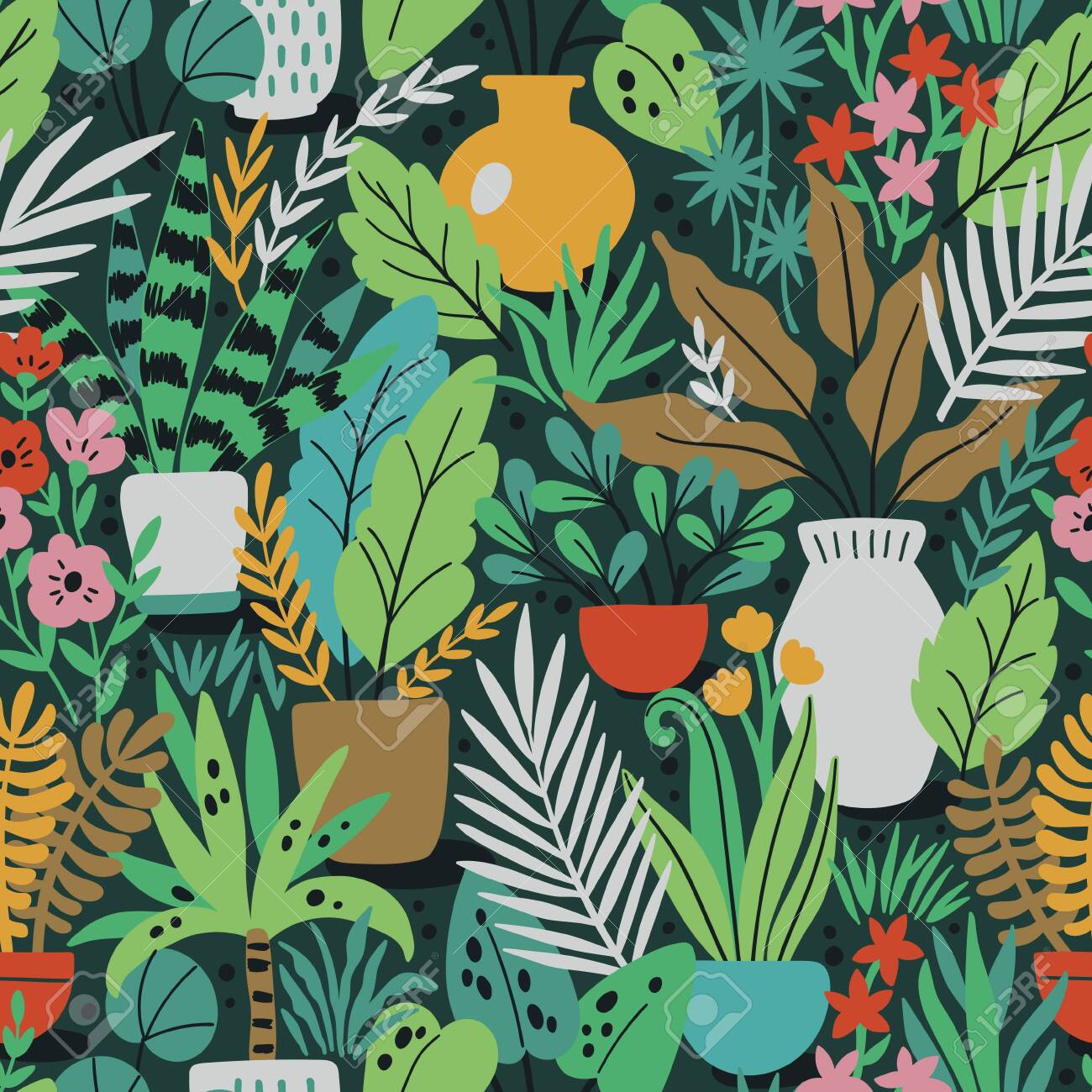 Home plants in ceramic pots vector seamless pattern. Domestic flowers colorful texture. Exotic houseplants in flowerpots illustration - 145775830 Home plants in ceramic pots vector seamless pattern. Domestic flowers colorful texture. Exotic houseplants in flowerpots illustration - 145775830