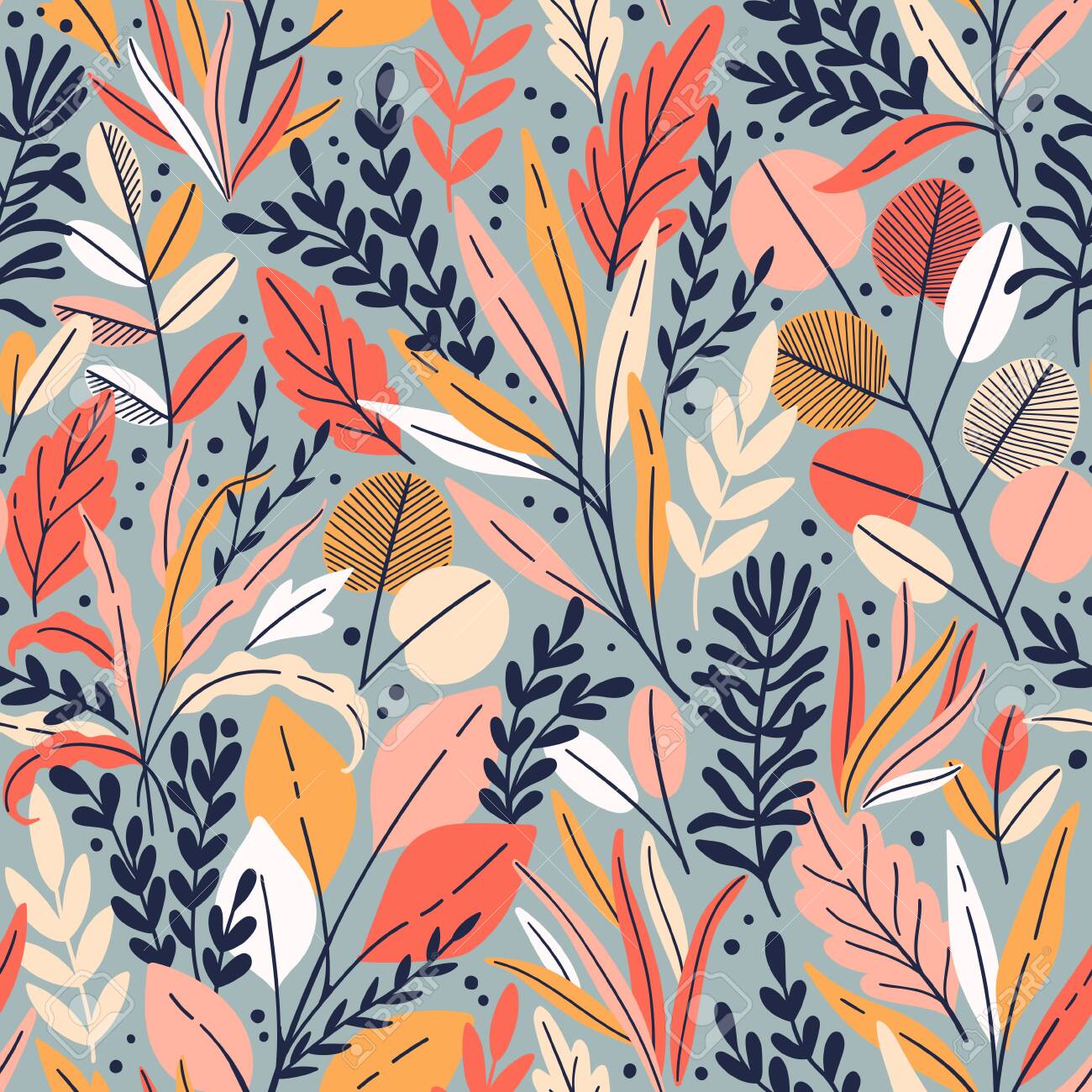 Exotic vector seamless pattern with eucalyptus leaves and plant branches. Tropical floral background - 145775834 Exotic vector seamless pattern with eucalyptus leaves and plant branches. Tropical floral background - 145775834