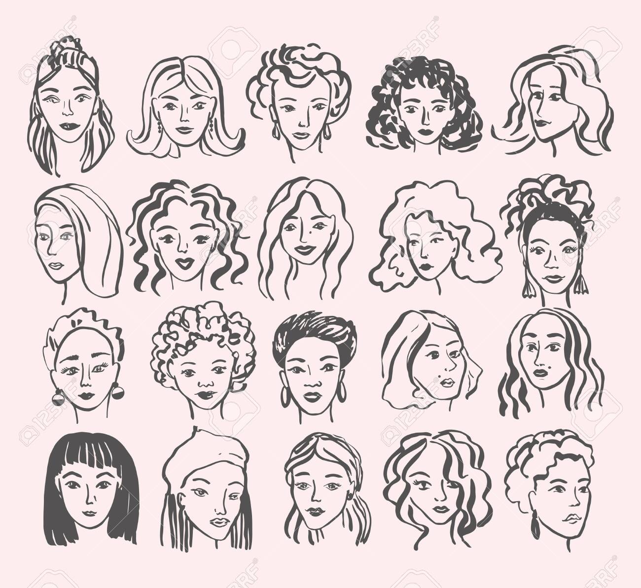 Hand drawn face collection. Trendy woman face set with abstract line shapes, minimal girl face. Vector stylized design illustration - 145791890 Hand drawn face collection. Trendy woman face set with abstract line shapes, minimal girl face. Vector stylized design illustration - 145791890