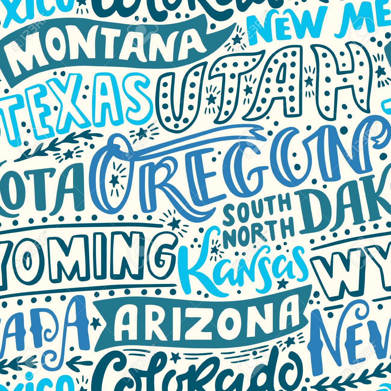 Vector seamless pattern with USA states. Oregon, Utah, Montana, New Mexico, Texas, Dakota, Wyoming, Kansas, Arizona, Nevada, Colorado - 149823749 Vector seamless pattern with USA states. Oregon, Utah, Montana, New Mexico, Texas, Dakota, Wyoming, Kansas, Arizona, Nevada, Colorado - 149823749