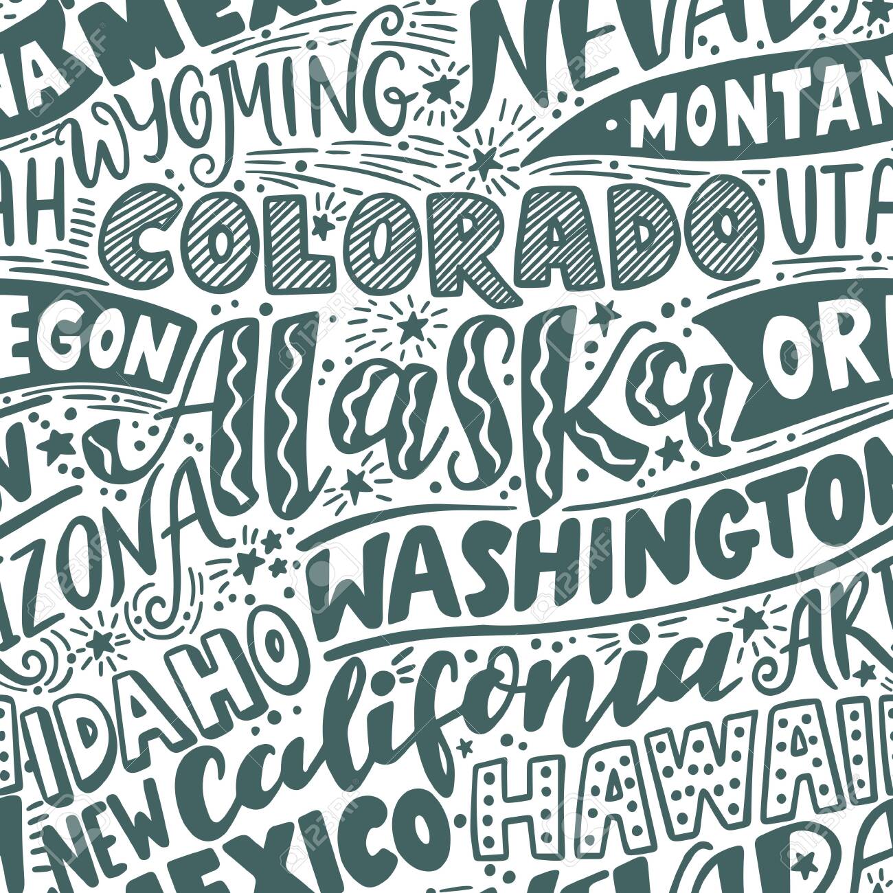 Vector seamless pattern with USA states. Washington, California, Oregon, Alaska, Colorado, Wyoming, Nevada, Montana, Utah, Idaho, Arizona, Hawaii, New Mexico - 149966307 Vector seamless pattern with USA states. Washington, California, Oregon, Alaska, Colorado, Wyoming, Nevada, Montana, Utah, Idaho, Arizona, Hawaii, New Mexico - 149966307
