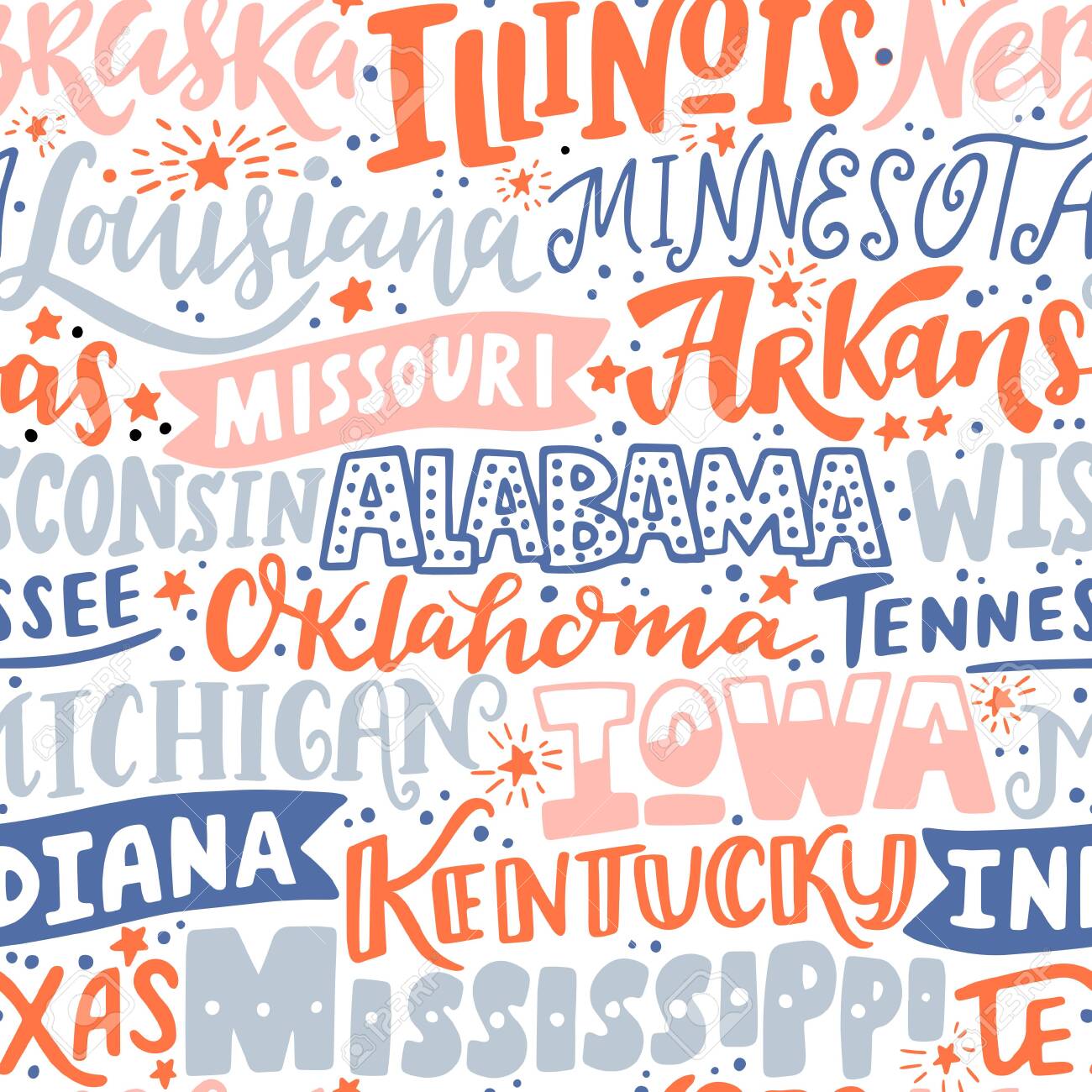 Vector seamless pattern with USA states. Illinois, Nebraska, Louisiana, Arkansas, Missouri, Wisconsin, Alabama, Tennessee, Oklahoma, Michigan, Iowa, Indiana, Kentucky, Texas, Mississippi - 150409973 Vector seamless pattern with USA states. Illinois, Nebraska, Louisiana, Arkansas, Missouri, Wisconsin, Alabama, Tennessee, Oklahoma, Michigan, Iowa, Indiana, Kentucky, Texas, Mississippi - 150409973