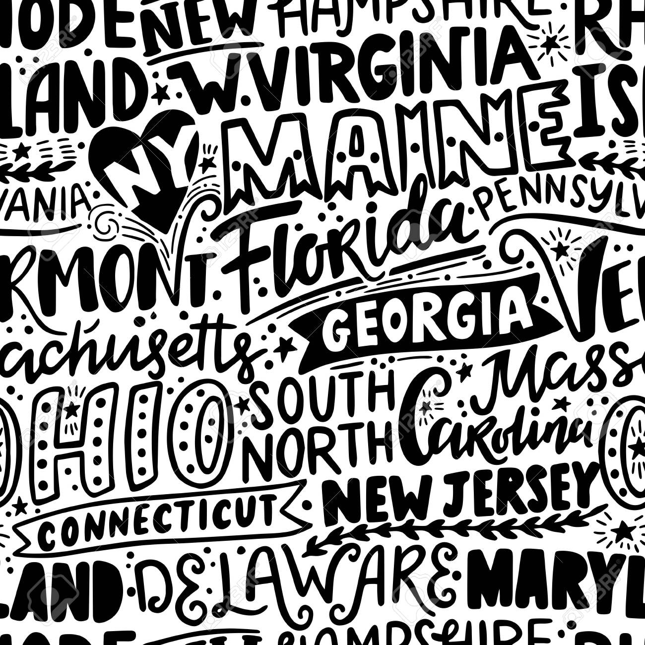 Vector seamless pattern with USA states. New York, Maine, Florida, Georgia, Vermont, Massachusetts, Ohio, Carolina, New Jersey, Connecticut, Maryland, Delaware, Virginia, Rhode Island, Pennsylvania - 151799685 Vector seamless pattern with USA states. New York, Maine, Florida, Georgia, Vermont, Massachusetts, Ohio, Carolina, New Jersey, Connecticut, Maryland, Delaware, Virginia, Rhode Island, Pennsylvania - 151799685