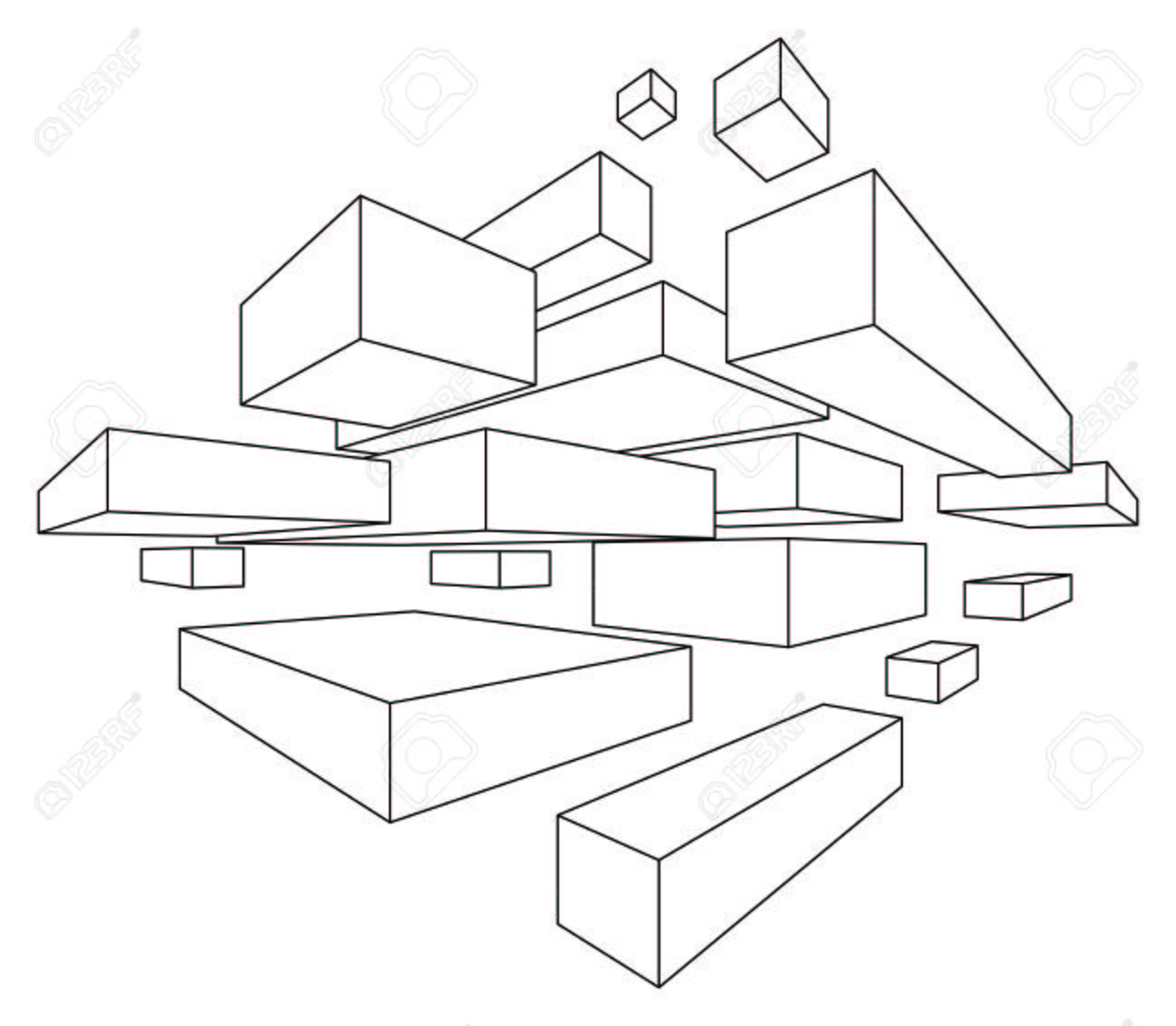 白で隔離を消失の 2 点で線形遠近法で長方形の図形 のイラスト素材 ベクタ Image