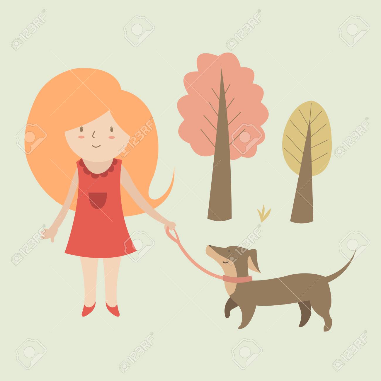犬と一緒にかわいいイラスト女の子 のイラスト素材 ベクタ Image 犬と一緒にかわいいイラスト女の子 のイラスト素材 ベクタ Image