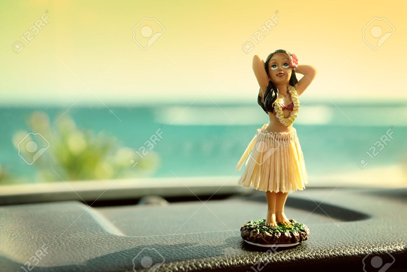 Hula Dancer Doll On Hawaii Car Road 
