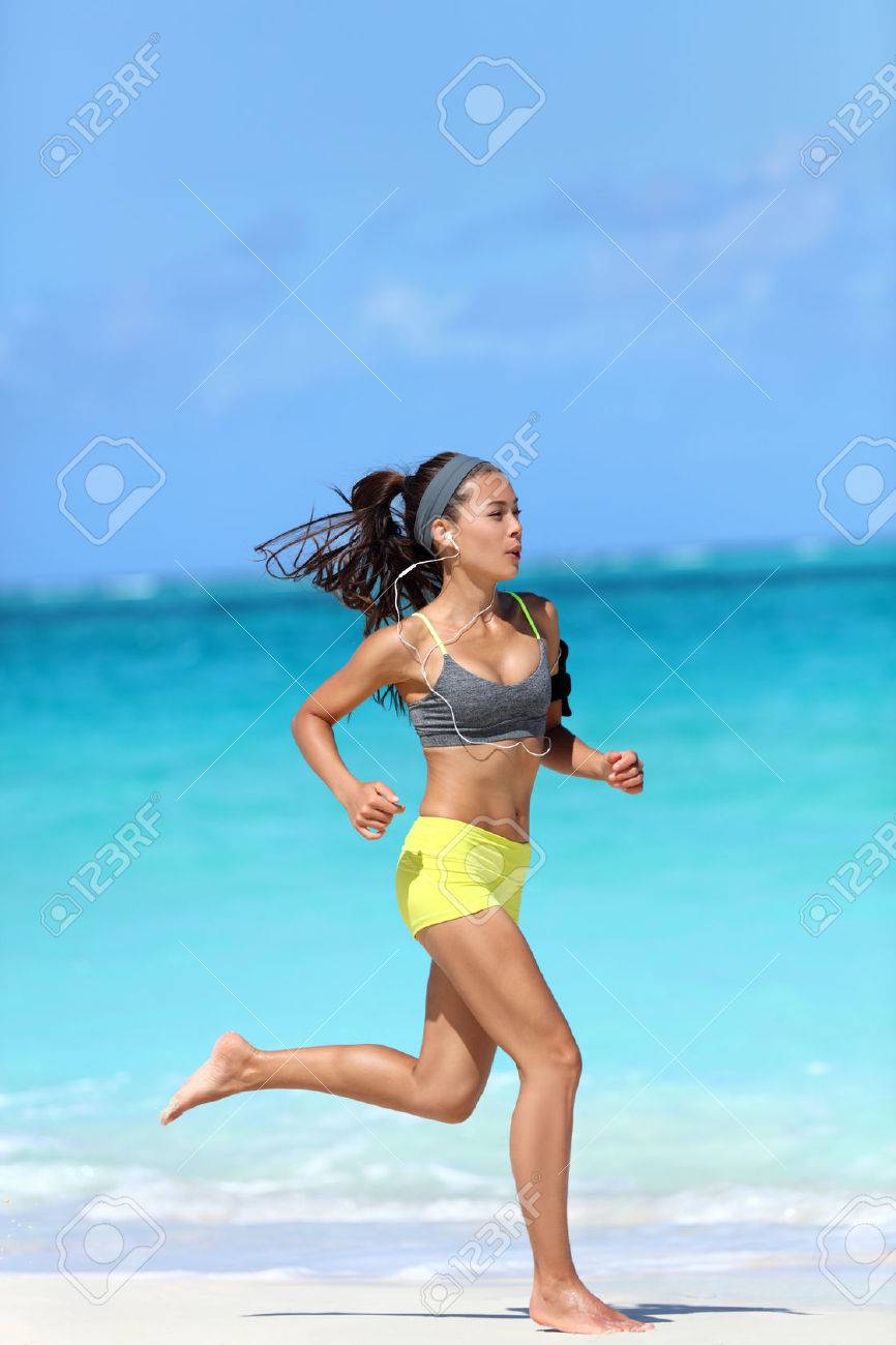 woman running barefoot